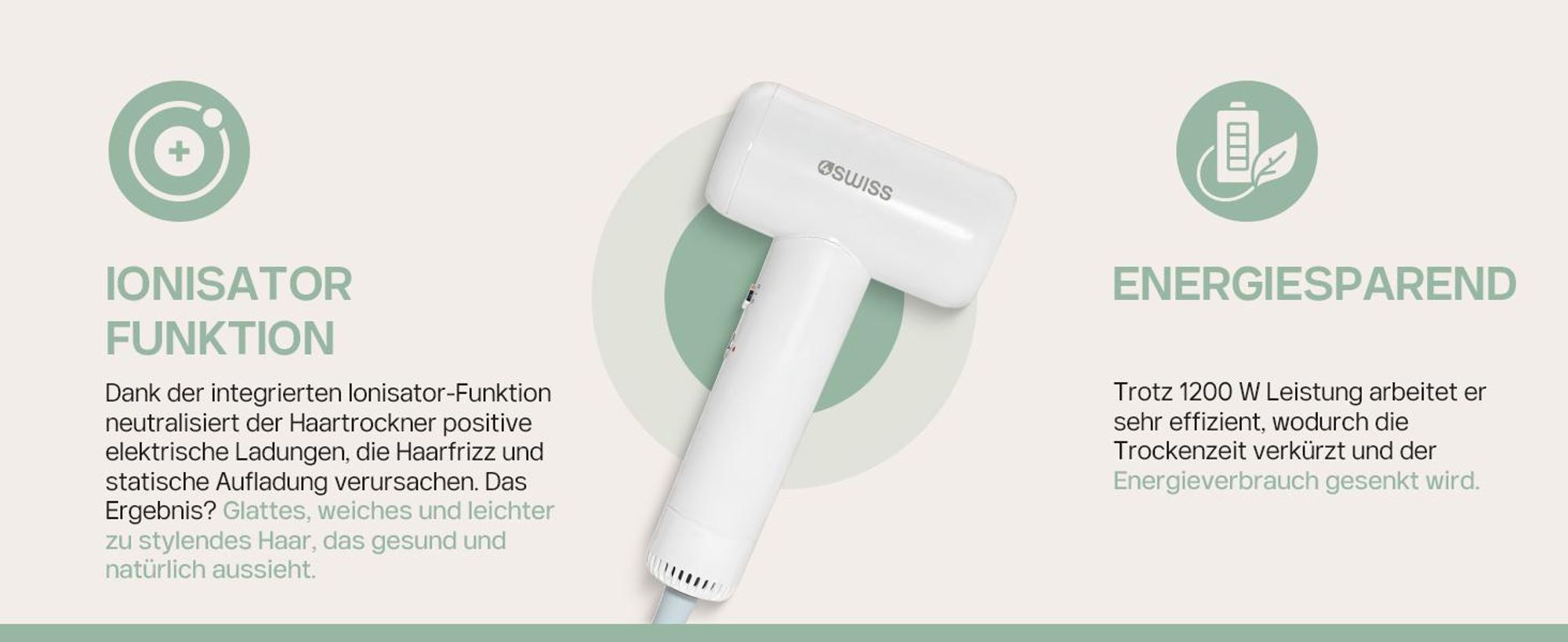 4Swiss F325 AirTravel + Reise-Haartrockner - Ionen Reiseföhn 1200 W Kompakt Haarföhn Föhn Kaltstufe Leicht Styling Weiß