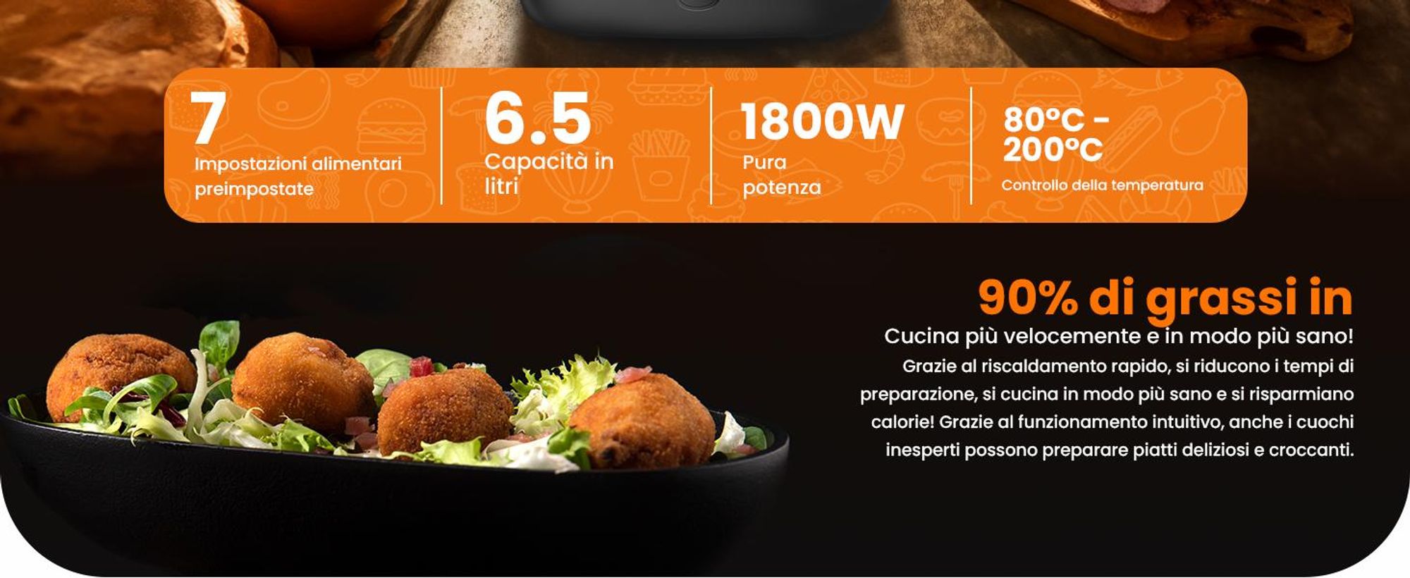 Extralink Air Fryer 6,5 l friggitrice ad aria 1800 W con finestra trasparente e display touch LED