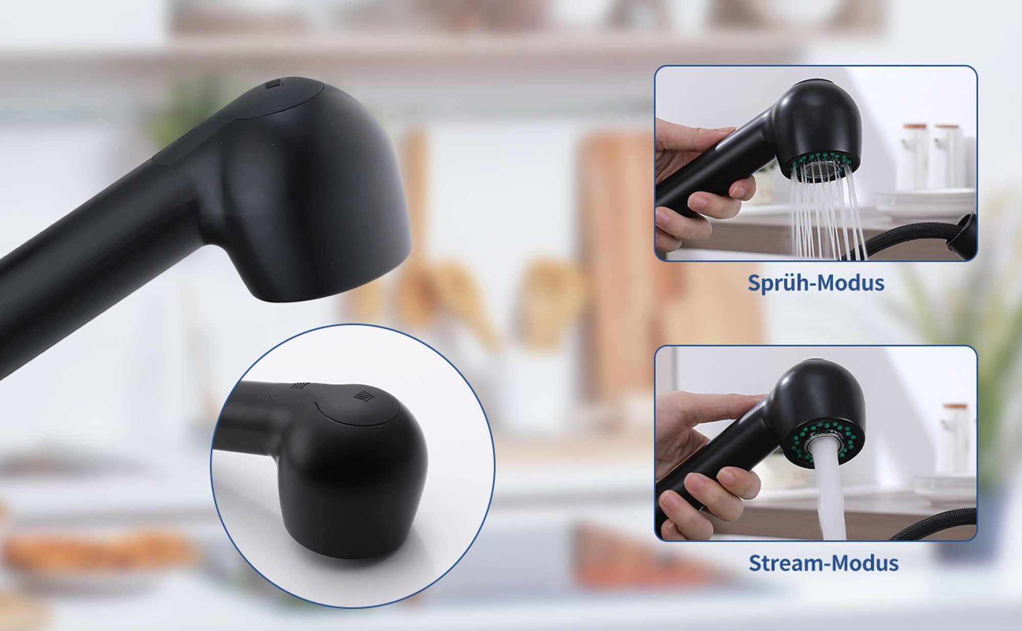 Wasserhahn Küche Schwarz, Küchenarmaturen Ausziehbar mit 2 Strahlarten, HOMELIVE Einhebel Mischbatterie Spültischarmatur für Küchen, Einhebelmischer