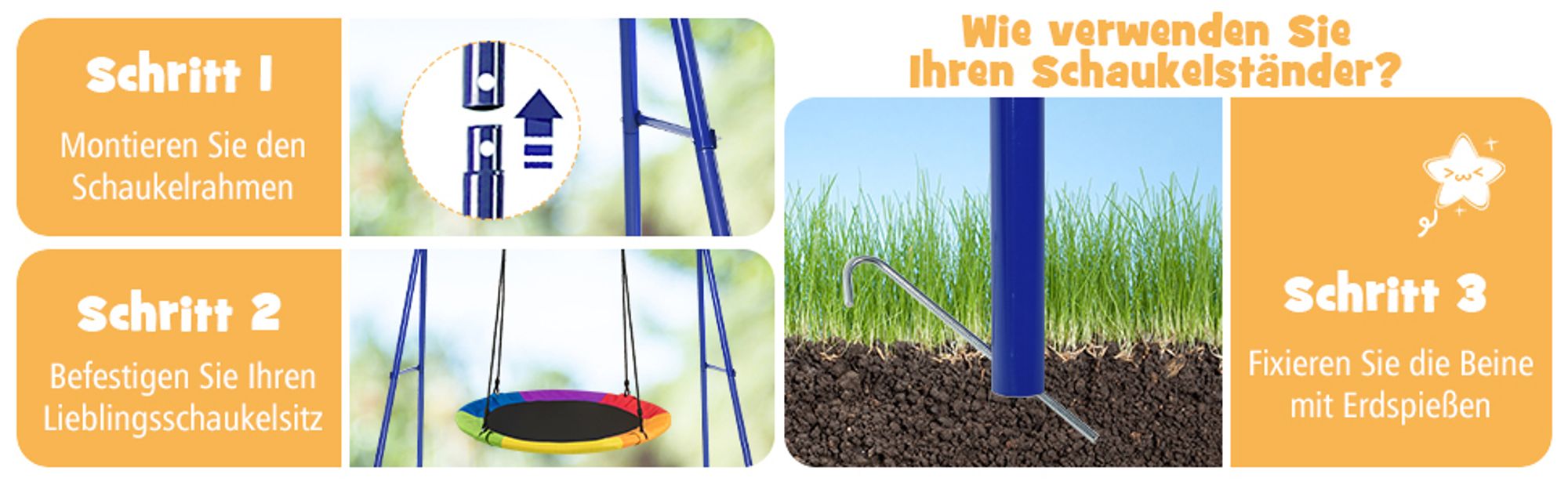 Schaukelgestell aus Metall, bis 200kg belastbar, für Kinderschaukel & Storchennest, Hängesesselgestell für Kinder & Erwachsene, stabil & sicher für Garten (Rot)