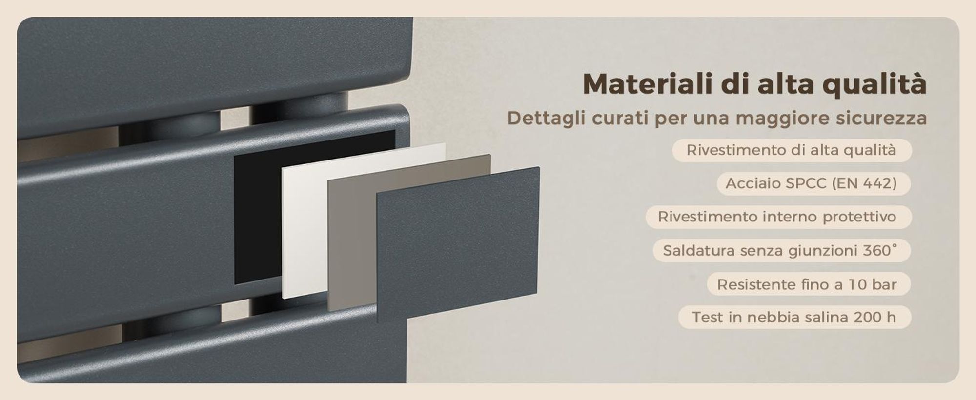 S'AFIELINA: Radiador de diseño para baño, 1041x500 mm. Radiador toallero plano, panel, conexión lateral. Color antracita. Potencia: 529 vatios