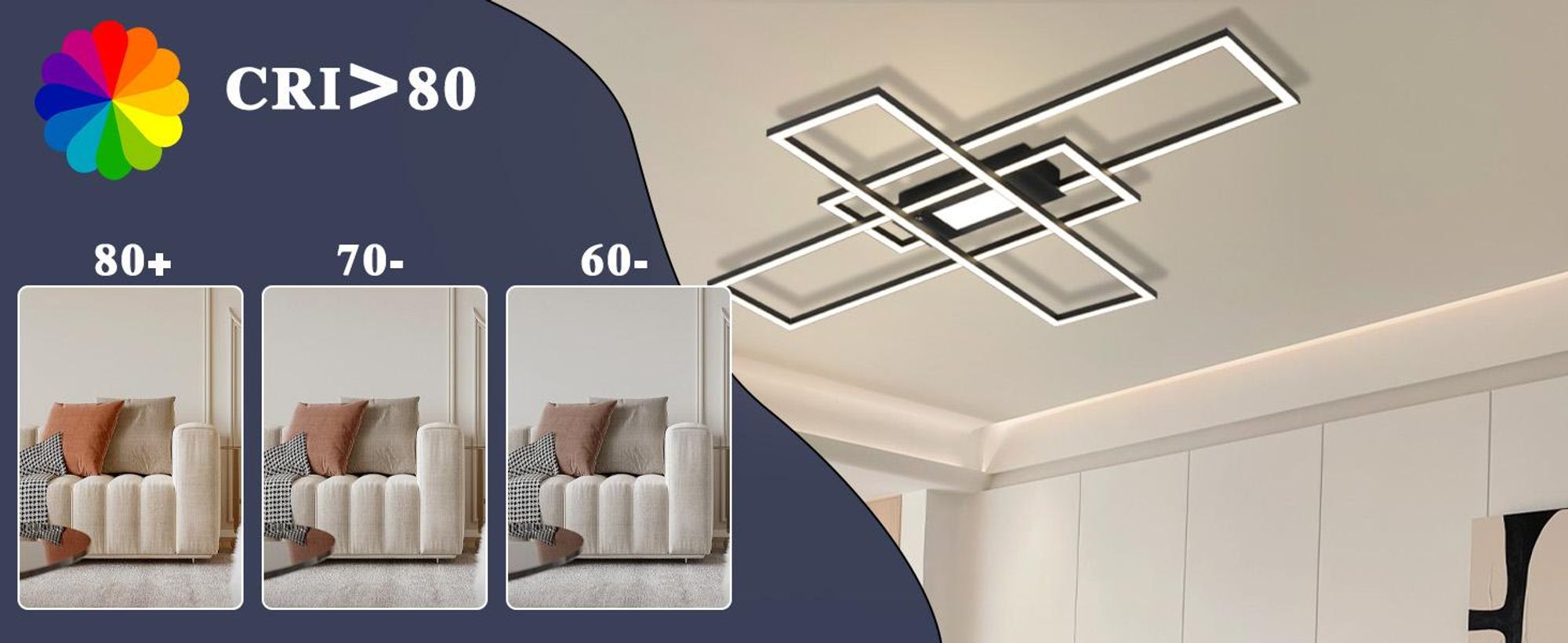 ZMH Lampa sufitowe LED Czarna Ściemnialna z Pilotem 50W Nowoczesne Oświetlenie Sufitowe Geometryczne Do Salonu Kuchni Przedpokoju Biura Lampa Sufitowa