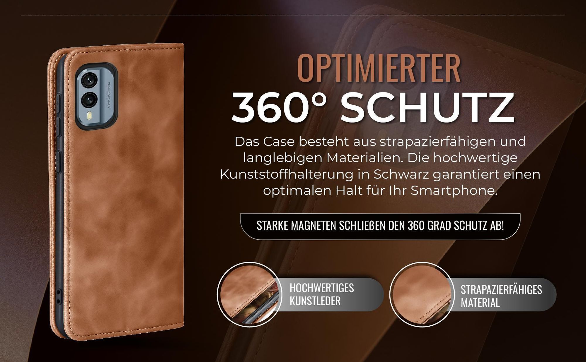 Hellbraune Handyhülle für Nokia X30 5G mit 360 Grad Schutz