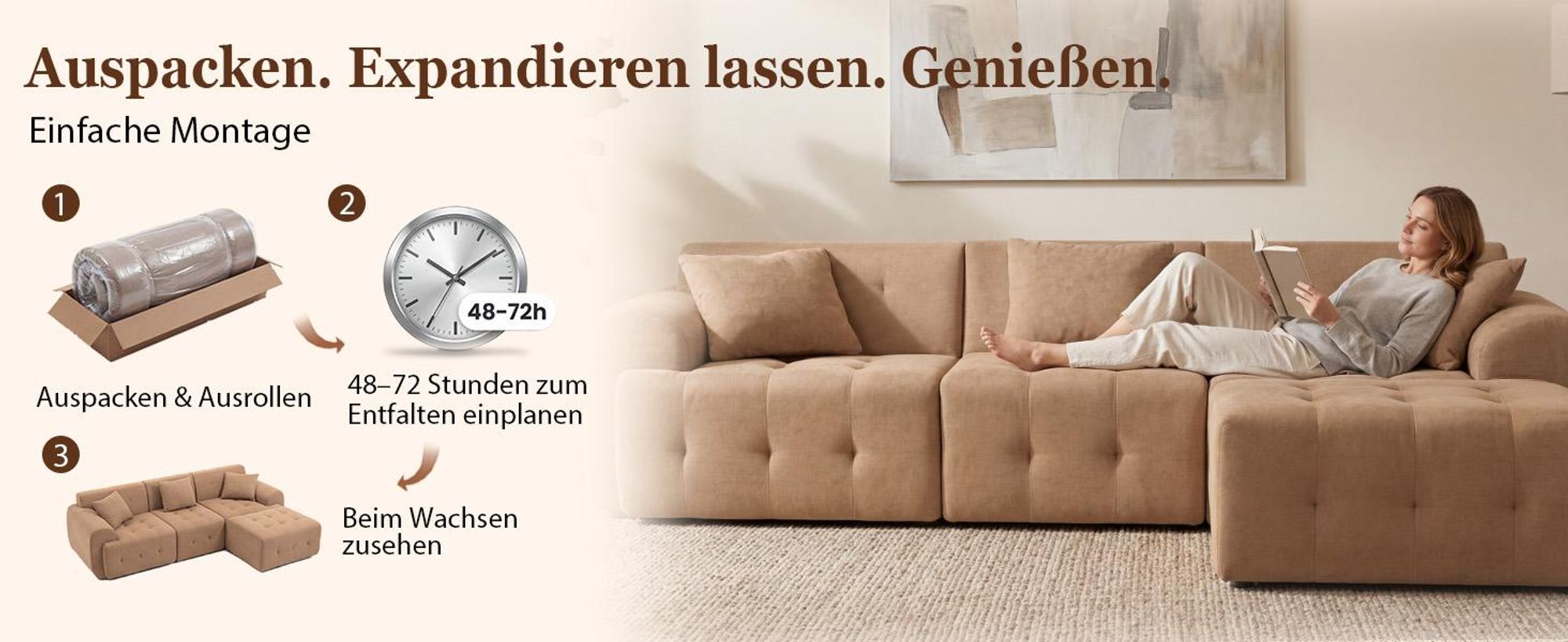 COMHOMA Ecksofa, 245 x 60 x 40 cm, Modulares Sofa mit Schlaffunktion, Schlafsofa, L Form Couch für Wohnzimmer, vakuumverpackt, Flexibel kombinierbar