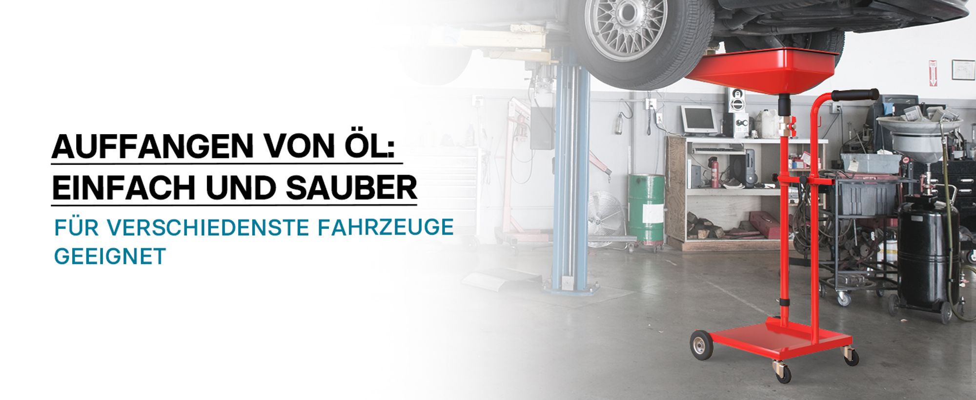 Ölauffangwagen 360° schwenkbar, Ölablassgerät, Ölauffanggerät, Ölsammler für Altöl, höhenverstellbar