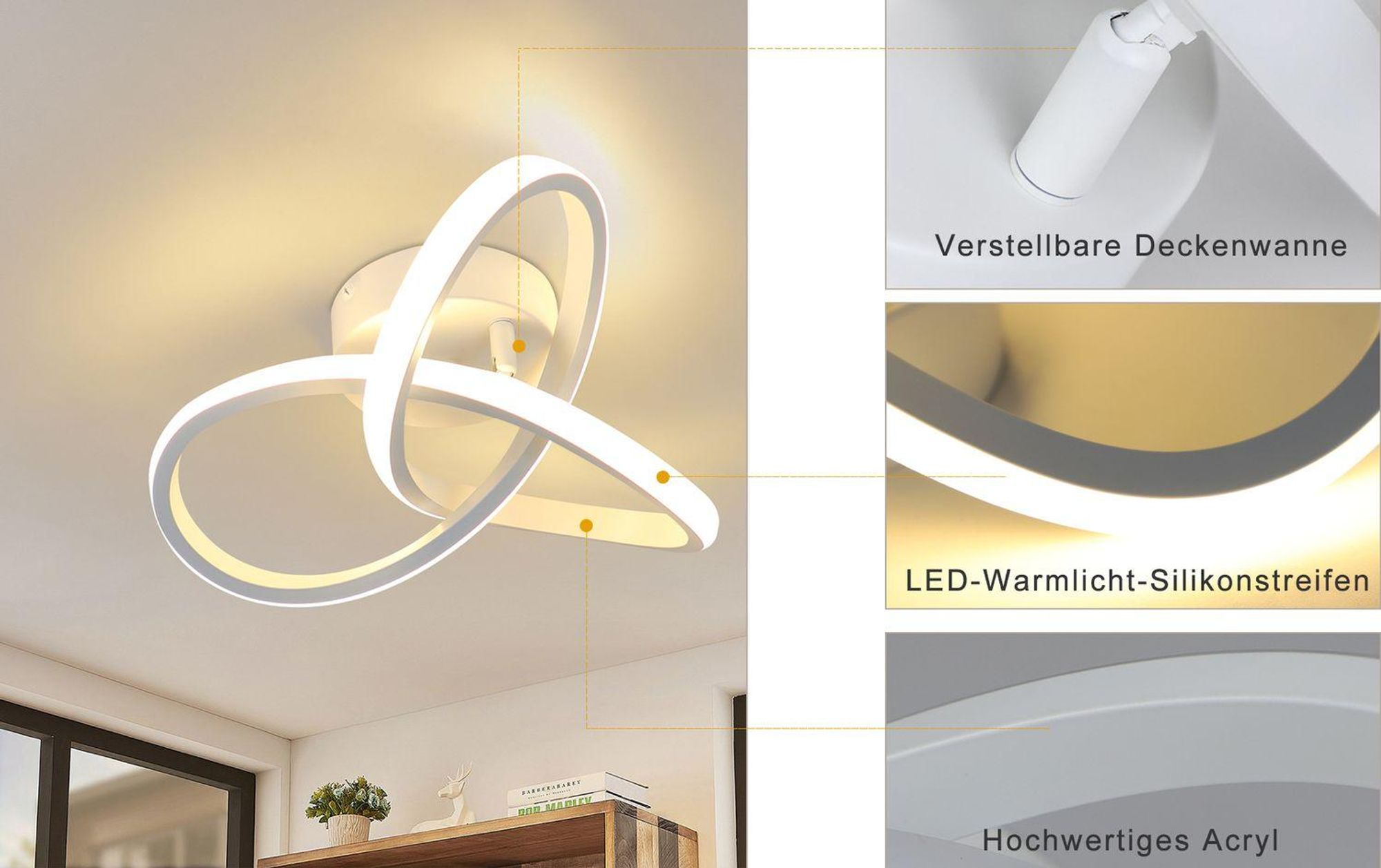 ZMH LED plafoniera soggiorno bianco caldo plafoniera 25,5CM 17W moderno bianco geometria design lampada per camera da letto ingresso corridoio cucina