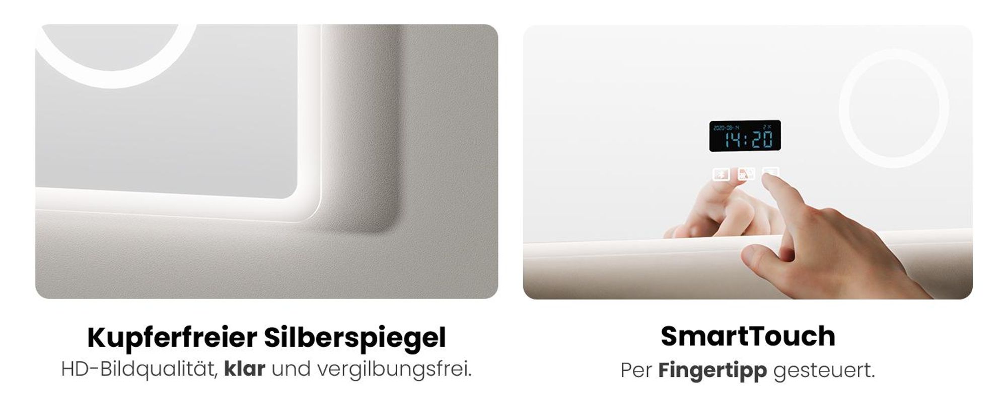 EMKE Badspiegel mit 3X Vergrößerung Touchschalter 3 Lichtfarben Dimmbar Antibeschlag Uhr Bluetooth 80X60cm