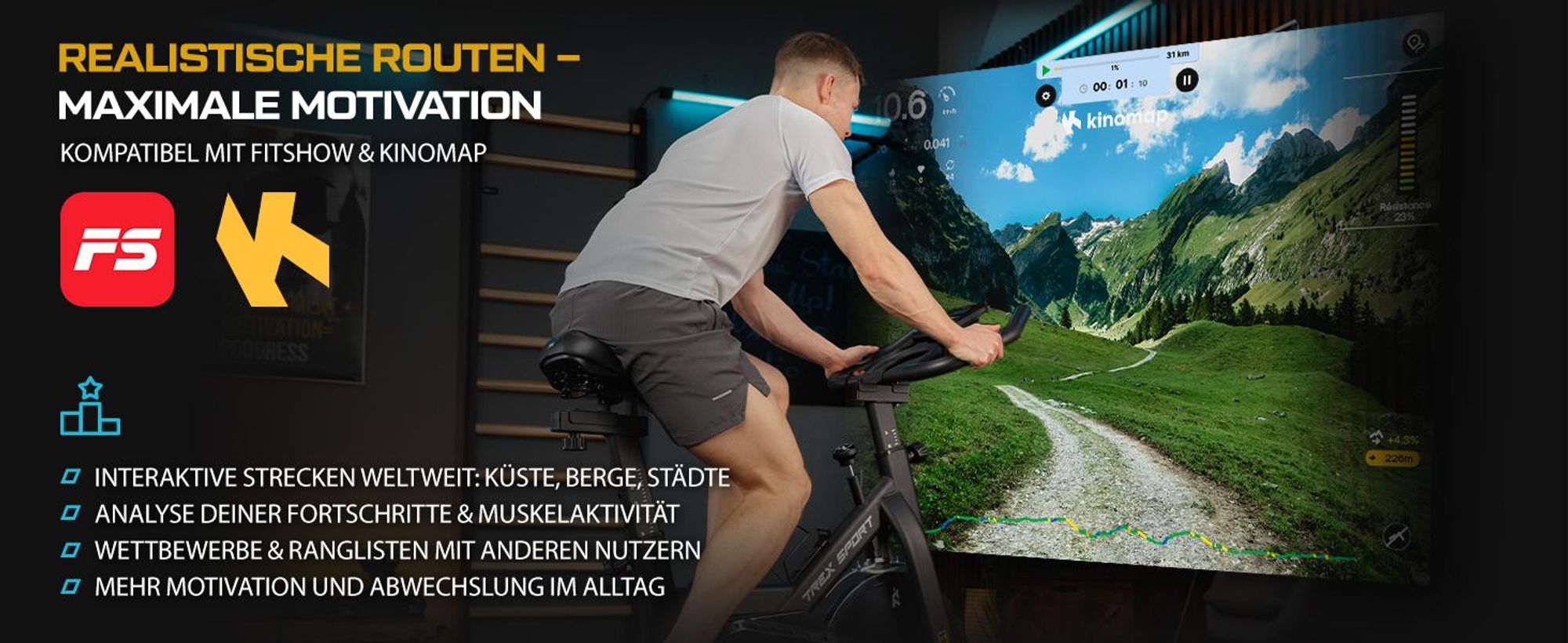 TREX SPORT Indoor Bike Heimtrainer Fahrrad TX-640SB HOWL |Mechanischer Widerstand, 12kg Schwungrad, Trainingscomputer, Pulssensoren | leise, bis 130kg