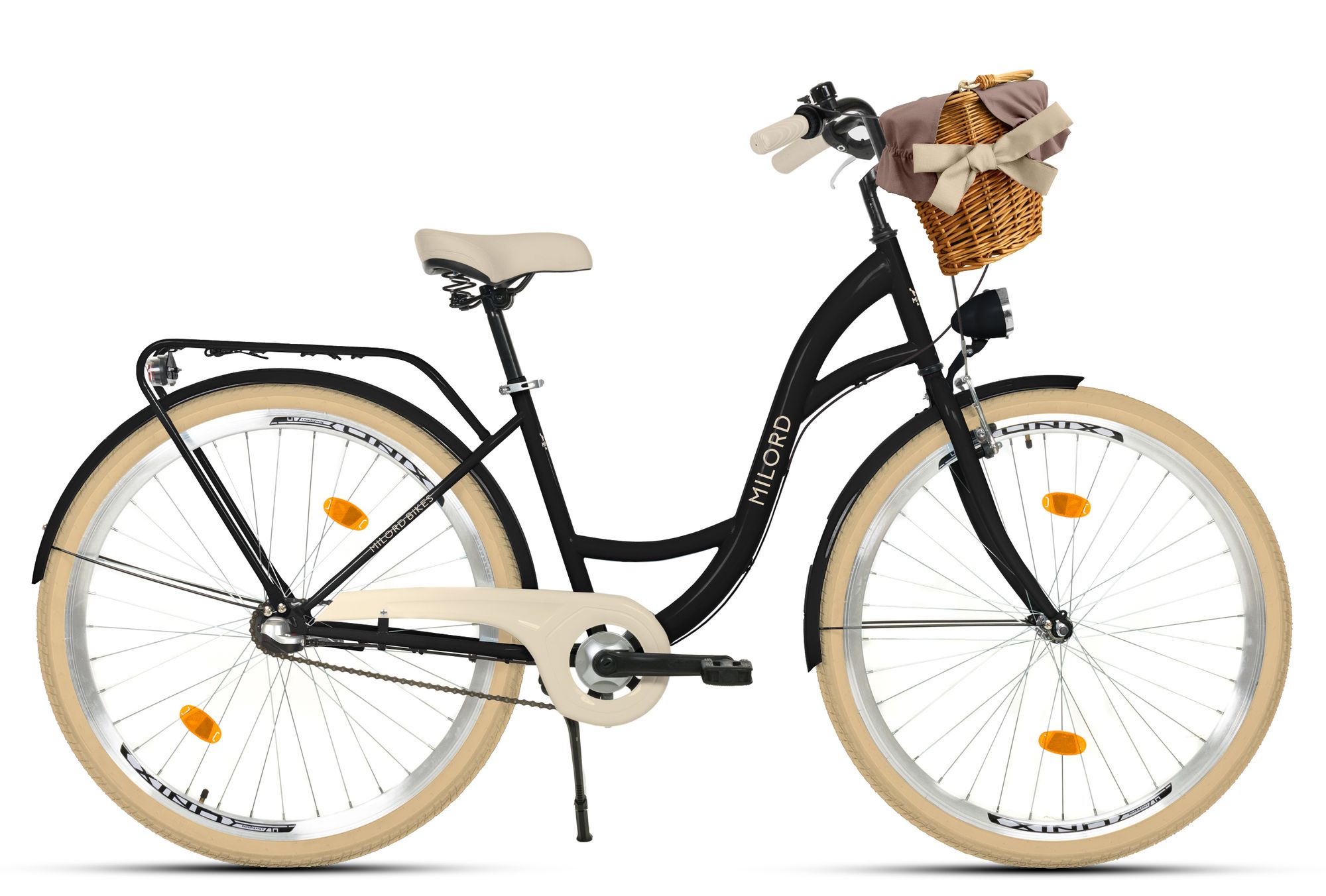 Milord Komfort Stadtfahrrad Fahrrad mit Weidenkorb Damenfahrrad, 28 Zoll, Weiß, 3-Gang
