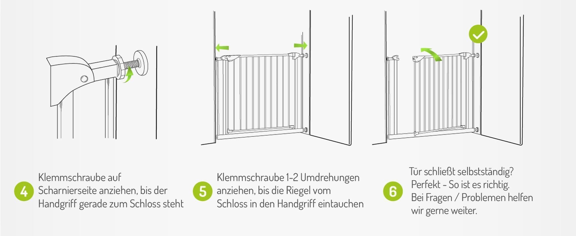 BOMI® Türschutzgitter Ohne Bohren 63-251 cm | 90° Feststellfunktion | Schließt automatisch | Kinderschutzgitter zum Klemmen