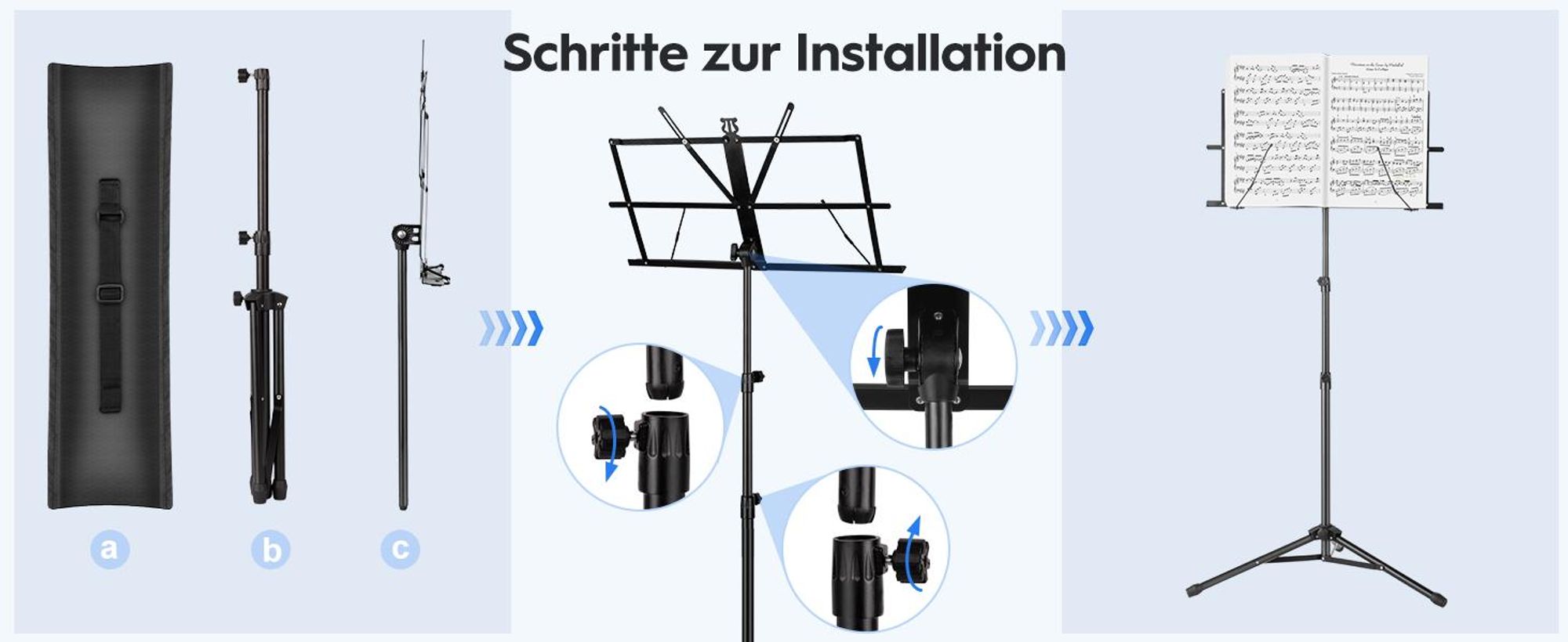 Notenständer, Notenpult, Musikständer, Orchesterpult, Notenstativ, höhenverstellbar 68-136.5cm, mit Tragetasche Music Stand für Kinder und Erwachsene
