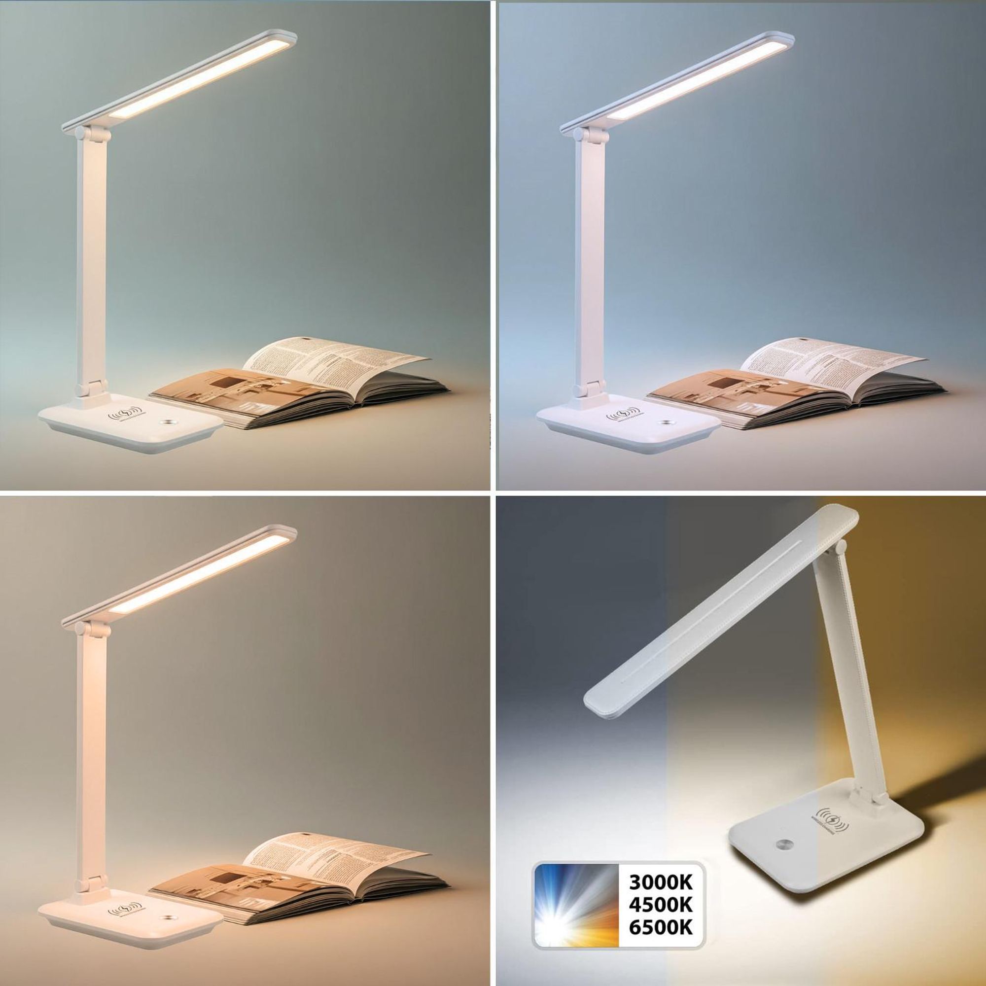 Dimmbare LED Schreibtischlampe Schreibtischleuchte Tischlampe 9W mit Induktion Qi-Ladegerät
