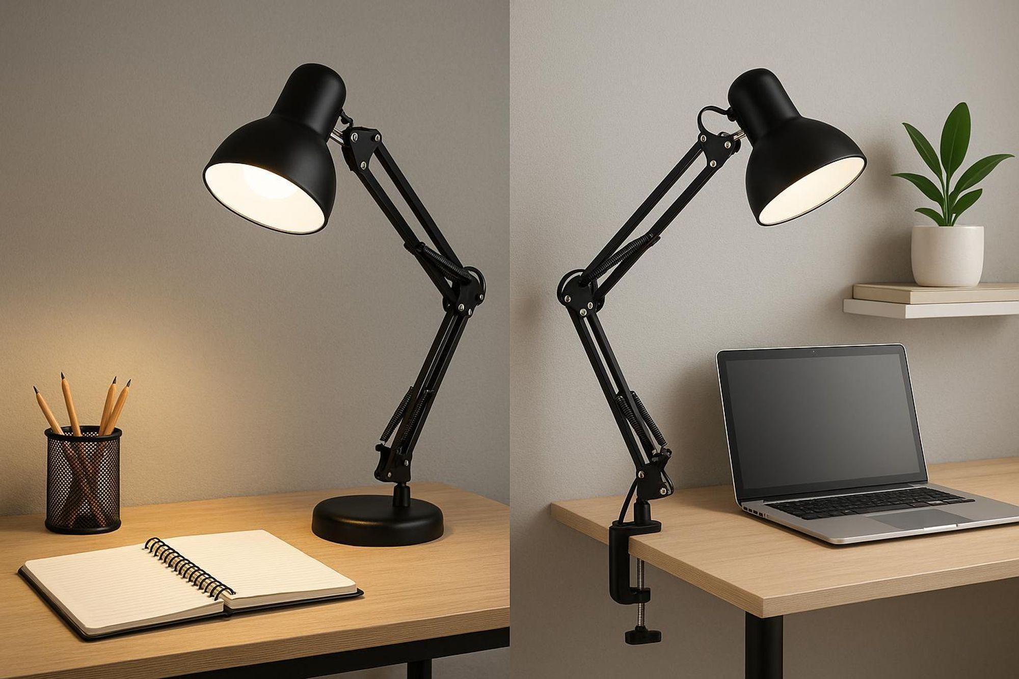 MasterLED Schreibtischlampe E27, Schwarz, mit Tischklemme und Standfuß, verstellbar, Metall, ohne Leuchtmittel