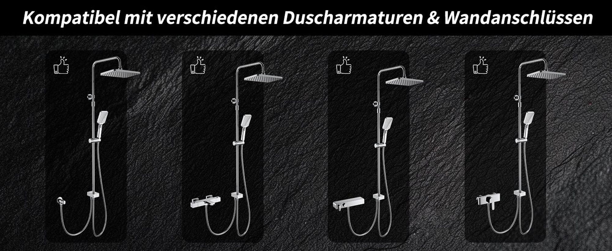 Homelody Duschsystem ohne Armatur, Duschset Duschsäule mit 28*18cm eckige kopfbrause & Handbrause mit Wasserstopp-Taste, 3 Strahlarten, Chrom