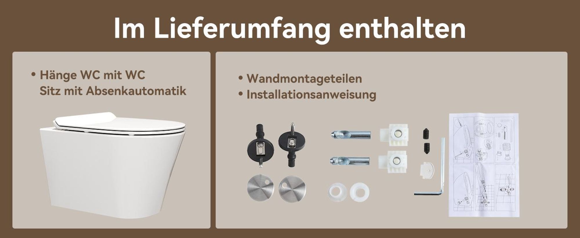 HOROW Hänge WC Spülrandlos Toilette - Starker Spülung, Kloschüssel inklusive WC-Sitz Absenkautomatik, Kompakt Design Toilette 48,5 cm lang, Hygienisch
