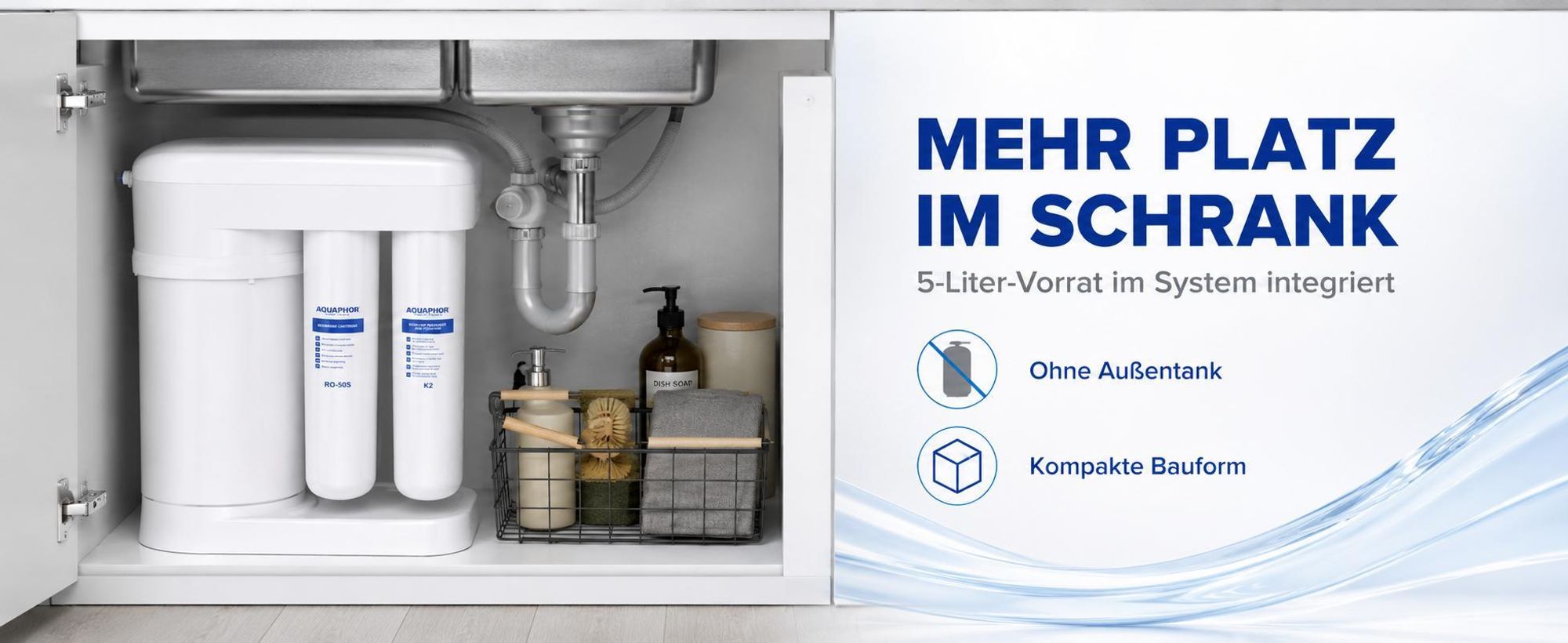 Wasserfilter Set Morion mit 3-Wege Küchenarmatur Nordic INOX, Umkehrosmose, ausziehbare Brause, 360° schwenkbar