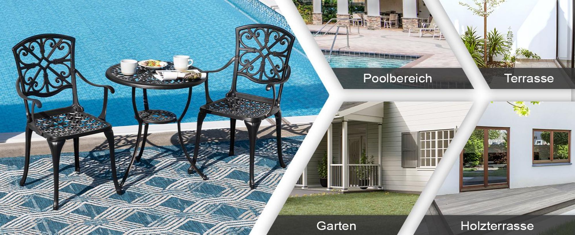 Avestar 3-teiliges Bistro Set aus Aluminiumguss, Gartenmöbel Set, Balkonmöbel, runder Bistrotisch mit 2 Gartenstühlen, Schwarz