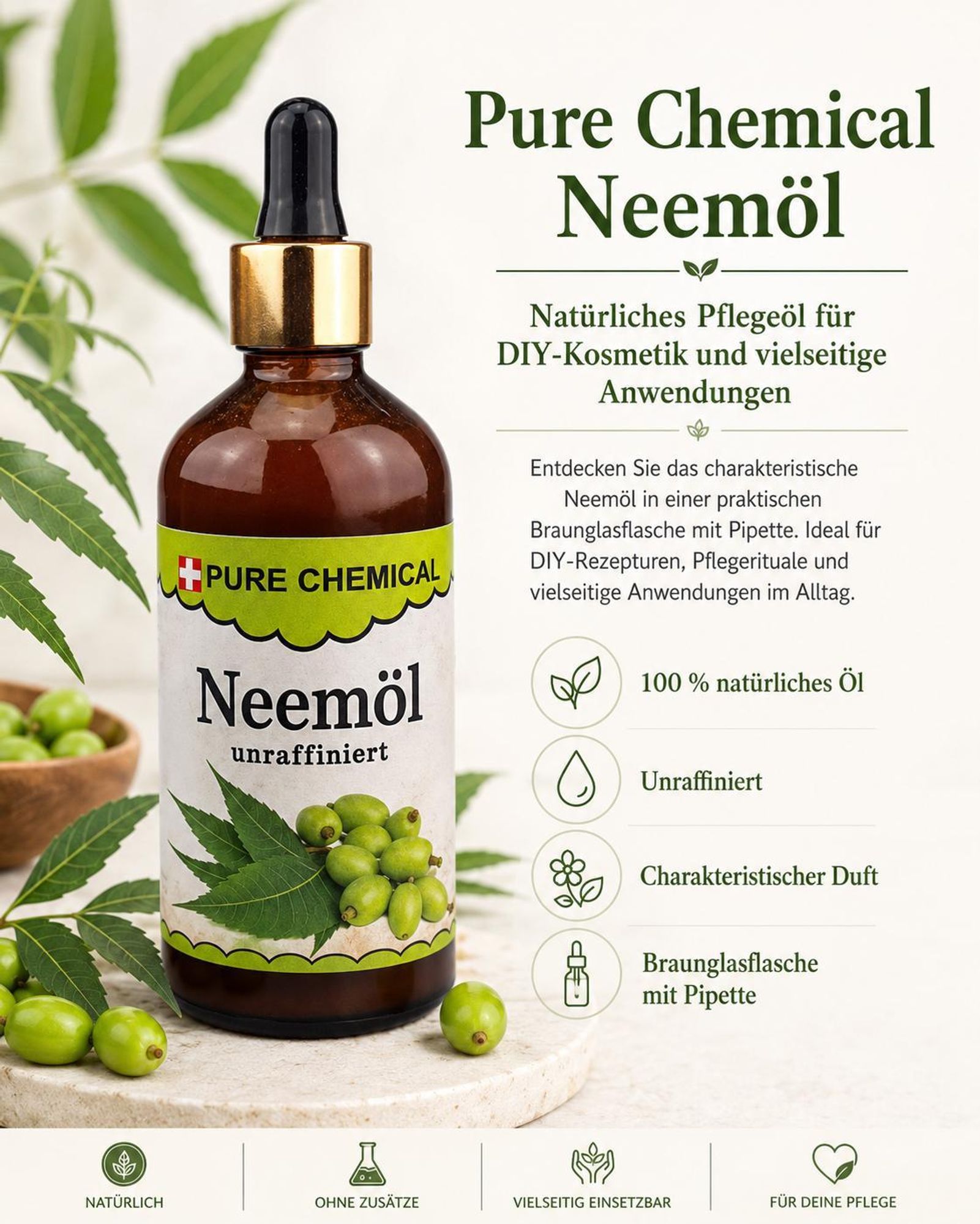 PURE CHEMICAL | Neemöl | unraffiniert | natürlich | kaltgepresst | 100 ml