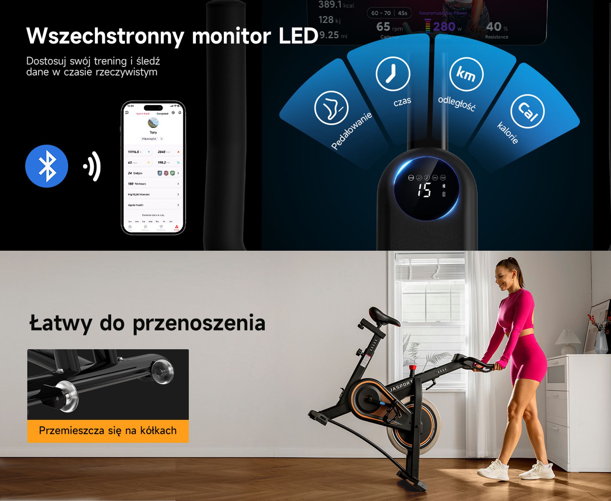 JASPORT A3 ergometr – cichy rower stacjonarny do treningu wytrzymałościowego z uchwytem na tablet i wygodnym siedziskiem