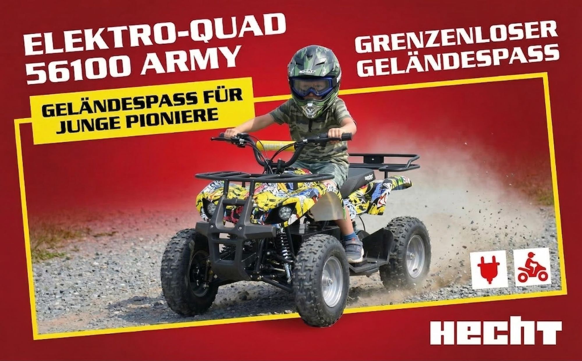 HECHT 56100 Kinder Quad Elektro | bis 25km/h | 1000W | bis 65kg Tragkraft | 36V | 12Ah Akku | 8-15h Ladezeit