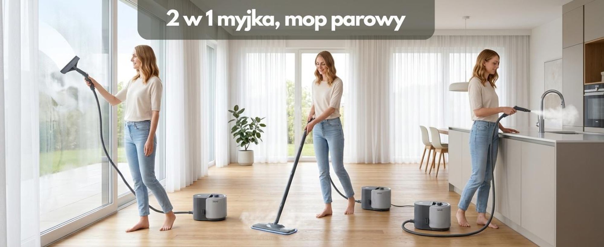 Mop Parowy myjka parowa MOCNA do podłóg okien płytek 2000 W zestaw do domu