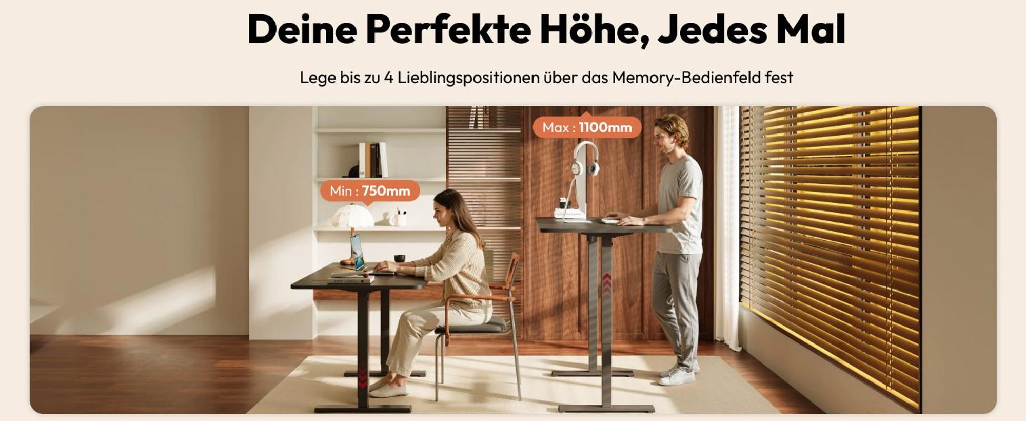 SANODESK QS1 Höhenverstellbarer Schreibtisch Elektrisch EINTEILIGE TISCHPLATTE, 4 Speicherplätzen, Haken & Kabelmanagement, 120x60cm (Schwarz)