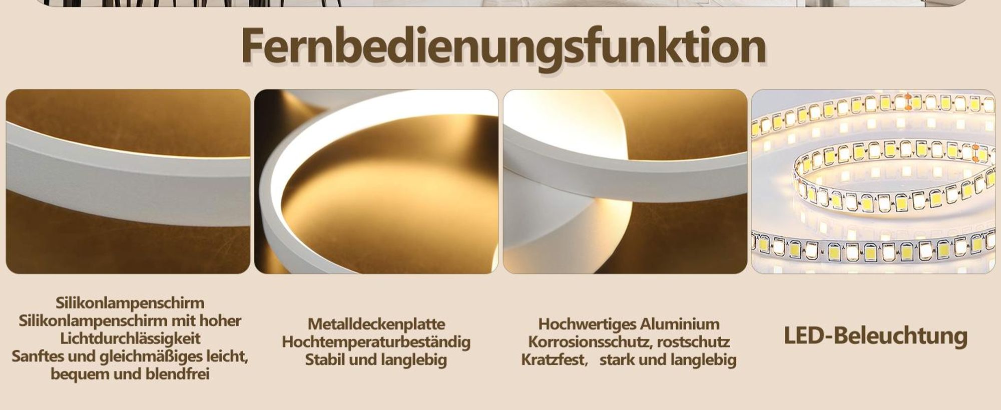 ZMH LED Deckenleuchte 55W Dimmbar mit Fernbedienung Modern 4 Flammig in Ringoptik Deckenlampe Rund Innen Metall für Wohnzimmer Schlafzimmer Weiß