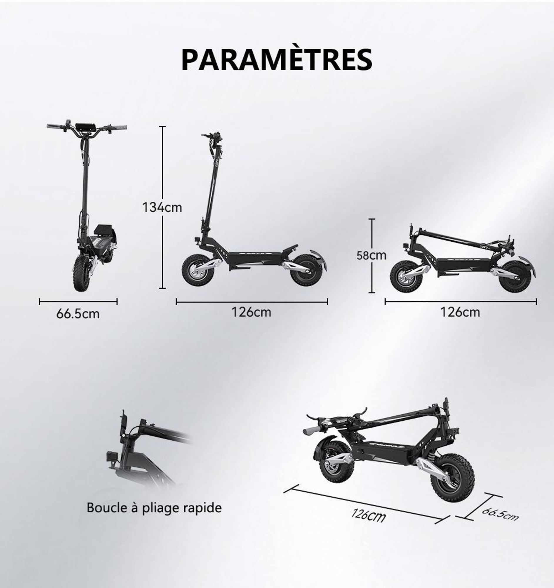 Trottinette Électrique OOTD T10 - Batterie 48V13.5AH 11" Pouces Roues Freins à Disque - Noir Gris