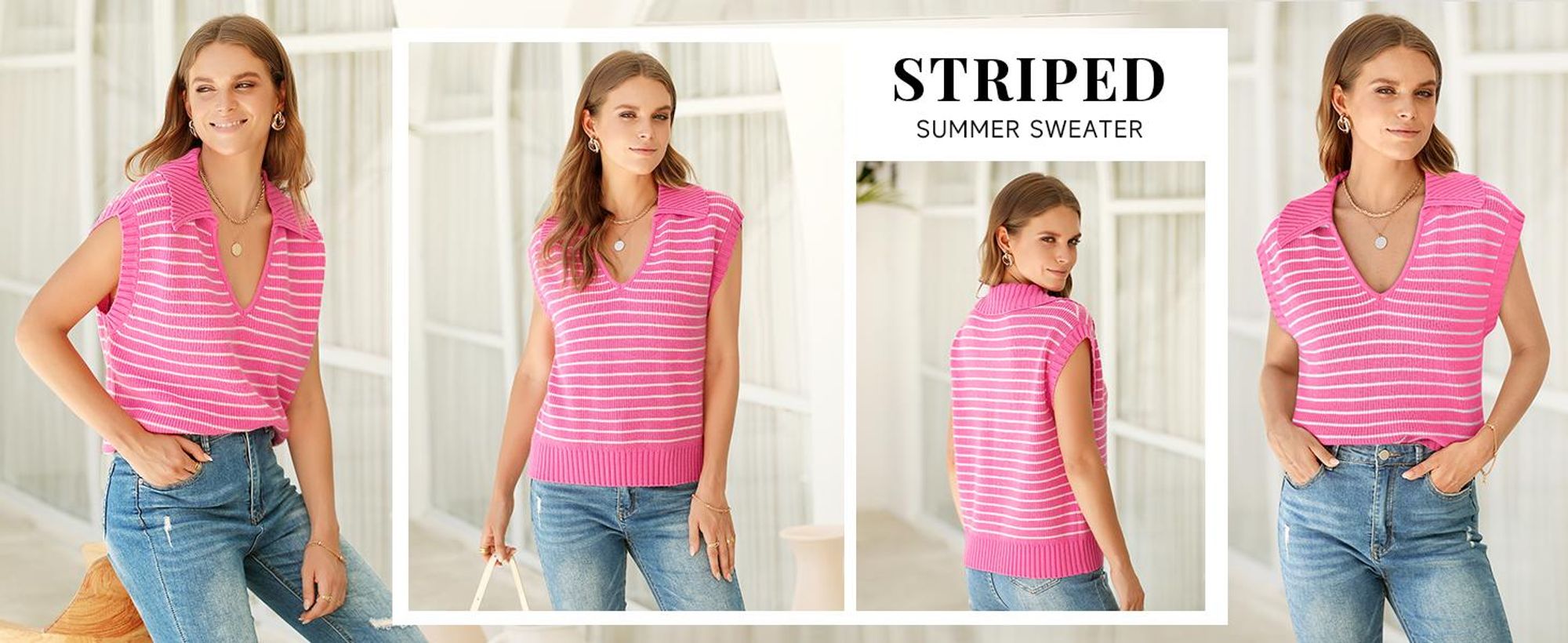 Ärmelloses, gestricktes Sommer-T-Shirt für Damen mit kurzen Ärmeln und V-Ausschnitt,Größe:L