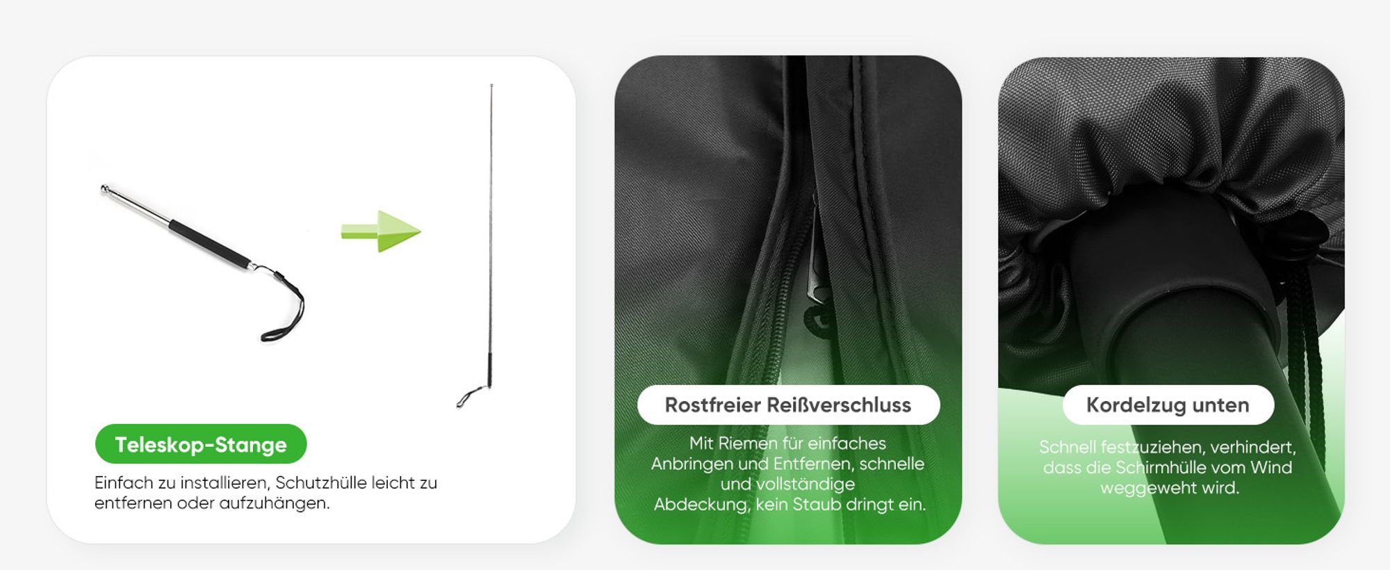 Sonnenschirm Schutzhülle Wasserdicht Abdeckung Abdeckhaube Schutzhaube aus Polyester für Doppelsonnenschirm, Schwarz