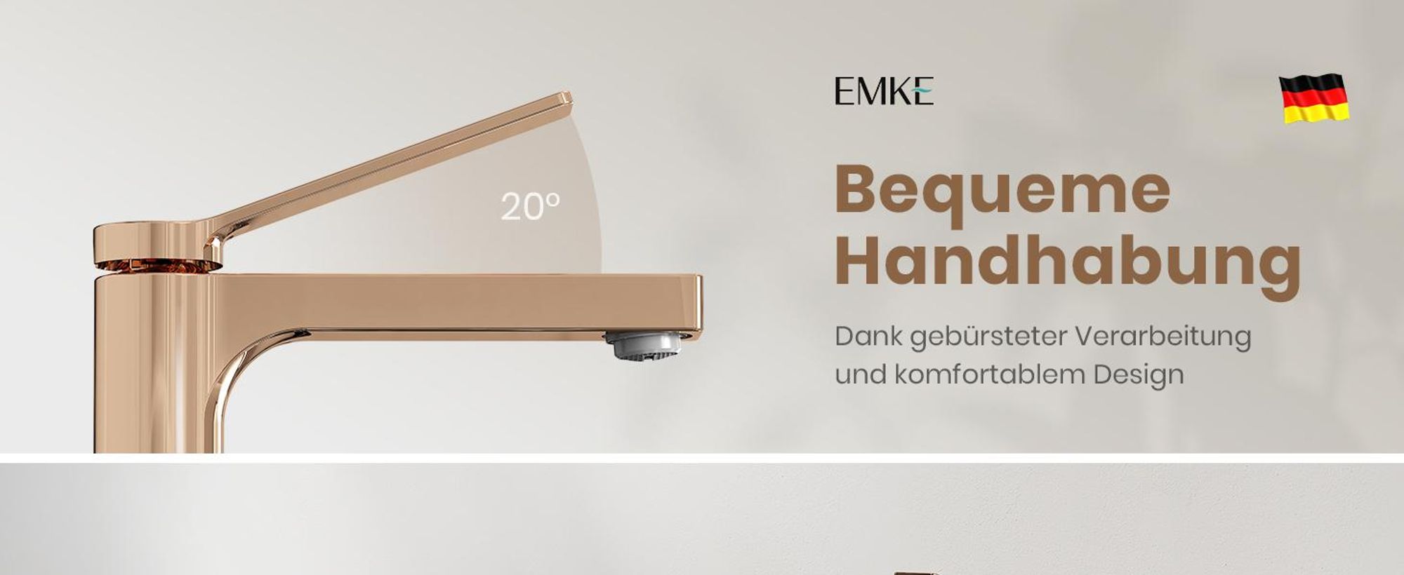 EMKE Wasserhahn Bad Roségold 195x173x46mm, Messing, Keramikkartusche, Badarmatur, Mischbatterie Waschbecken-Armatur, Waschtischarmatur