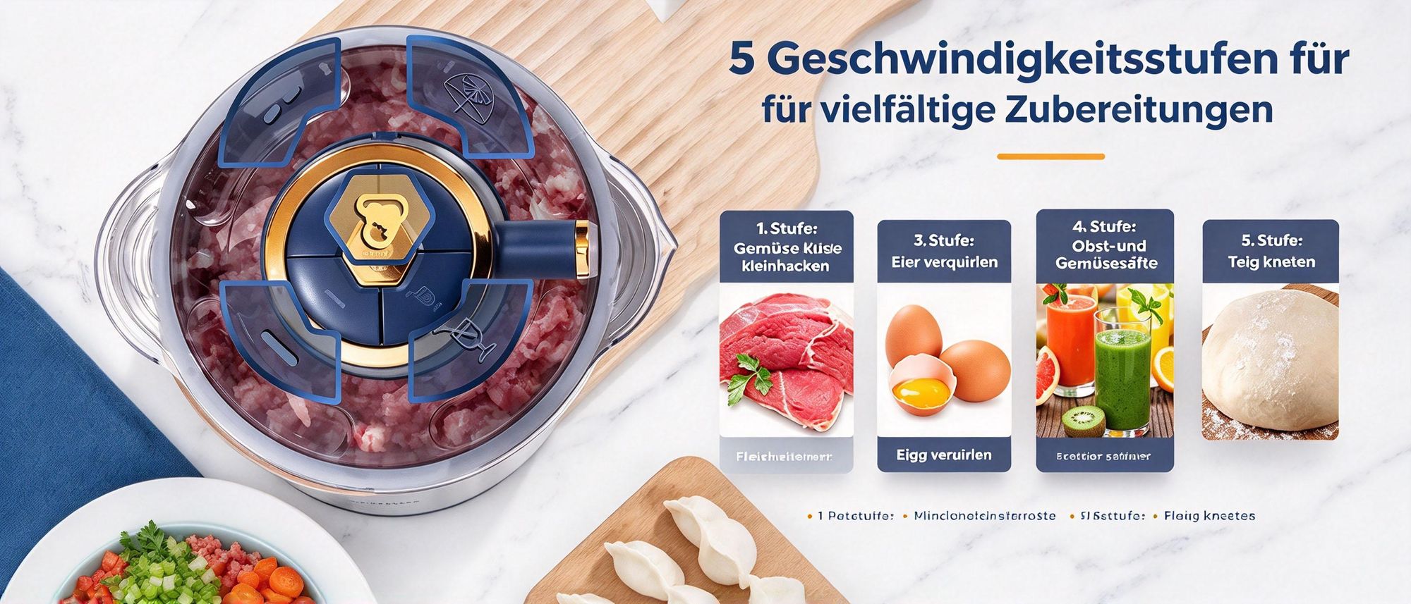 Juksun Zerkleinerer, 500W Universal Zerkleinerer, Gemüseschneider 5L , Multizerkleinerer, Küchengerät für Fleisch, Zwiebeln, Babynahrung