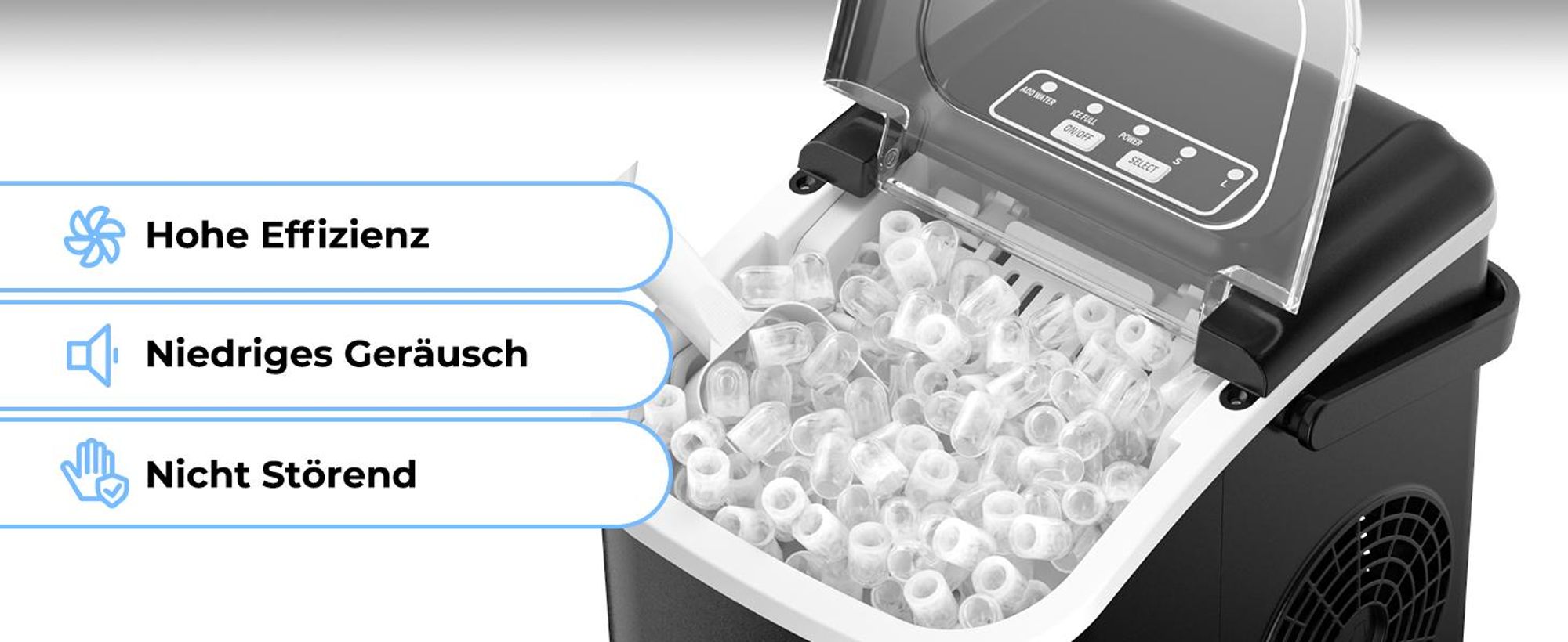 Eiswürfelmaschine, Eiswürfelbereiter, Ice Maker, 12KG/24H, 2 Eiswürfelgrößen, 1,2 L Tank, Selbstreinigende, mit Griff-Eiswürfelkorb/Schaufel