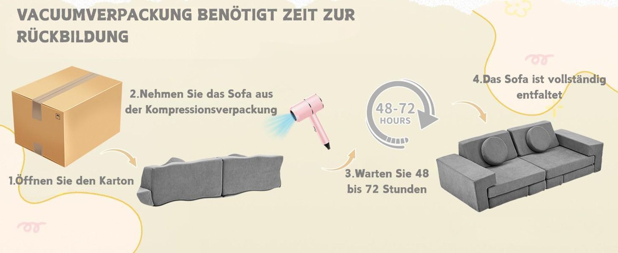 FCH Kindersofa, Multifunktionaler Spieltisch, Puzzle Sofa,12 in 1, Spielsofa,Kindersessel, für Kinder Spielzimmer, frei baubares, DIY, Kordsamt, Grau