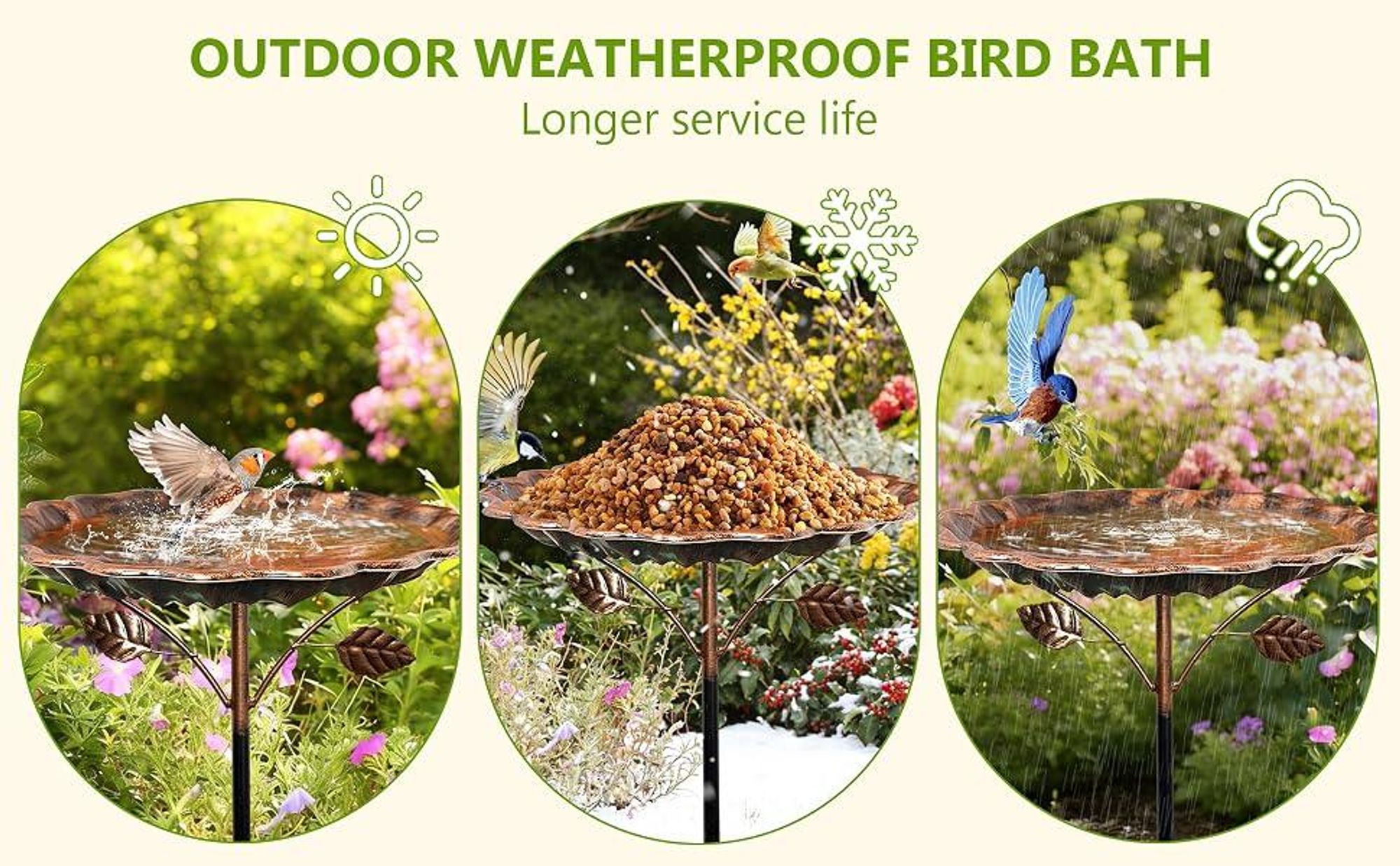 Vogeltränke Stehend, Bienen Tränke mit Erdspieß, 85cm großer Vogelnapf aus Metall, Vogelbad Garten Stehend, Winterfest, für Vögel, Schmetterlinge