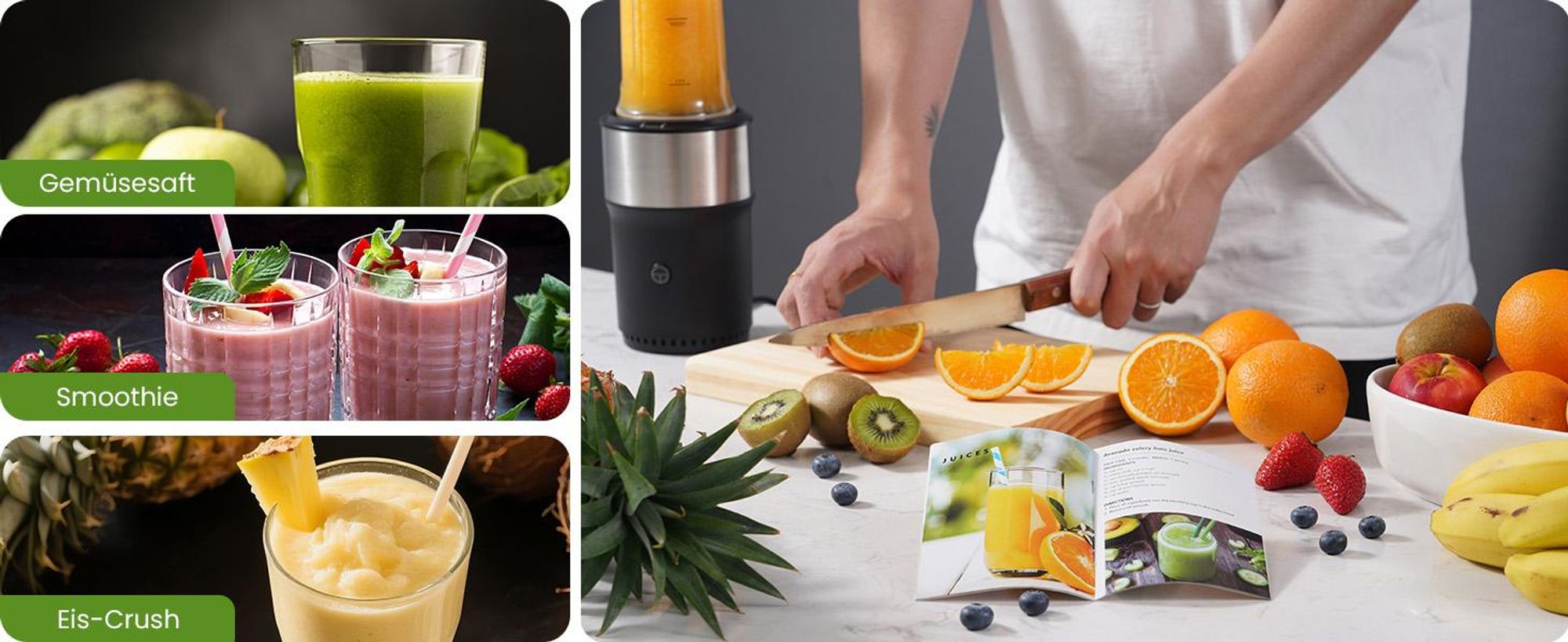 Smoothie Maker, StandMixer, Blender, 900W, mit 2 * 650ml Flasche, mixer mit Edelstahl 6-Klingen, BPA frei, Smoothies shakes und Säfte mit Rezepte