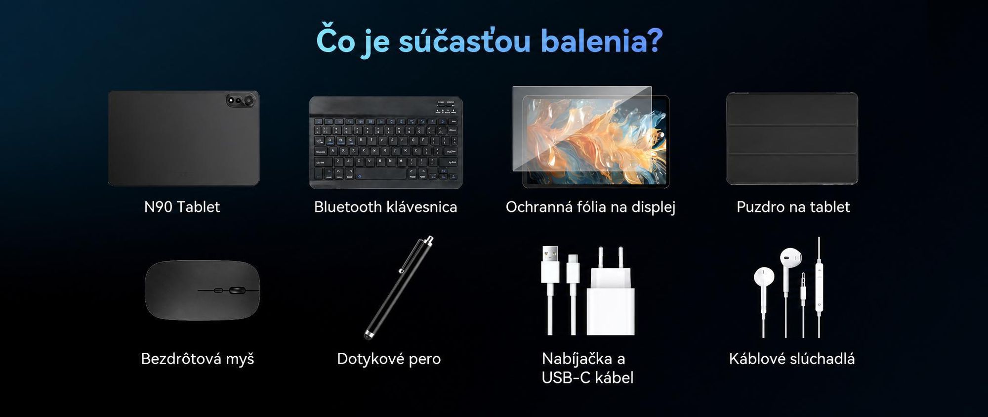Tablet Nexall N90 s Androidom 16, 12" FHD InCell s obnovovacou frekvenciou 120 Hz, 24 GB (8 + 16) RAM + 128 GB ROM (podpora TF kariet až do 2 TB), 5G, Wi-Fi/4G SIM, 9000 mAh/18 W, Gemini AI, s perom/klávesnicou/myšou