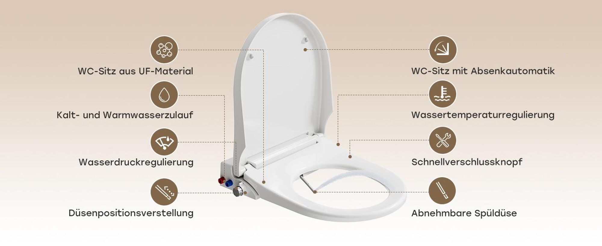 HOROW Dusch WC Aufsatz Sitz ohne Elektrische, Japanische Toilettensitz, Einstellbare Warm/Kaltwasser und Wasserdruck, Verstellbare und Abnehmbare Düse