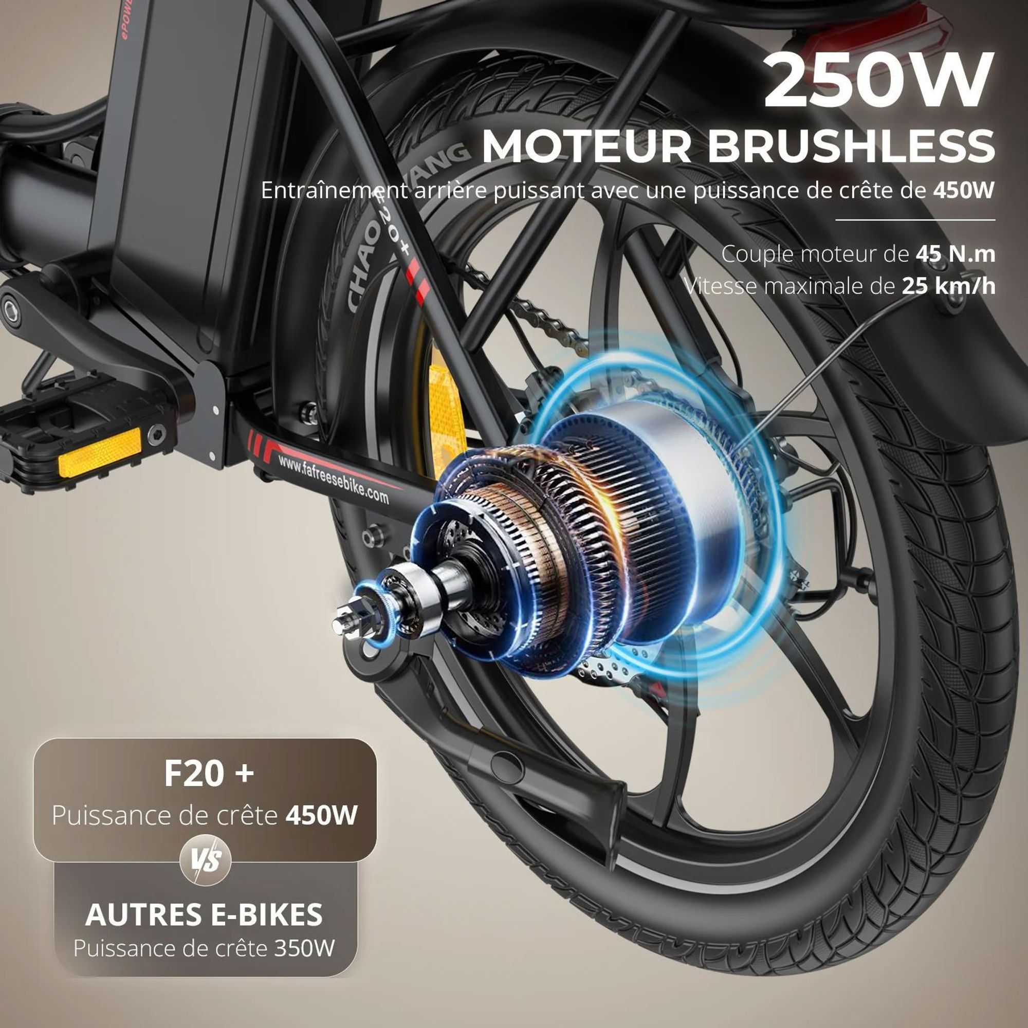 Vélo Électrique FAFREES F20+ - Moteur 250W Batterie 36V20Ah Pneus De 20 Pouces Frein à Disque Mécanique - Noir