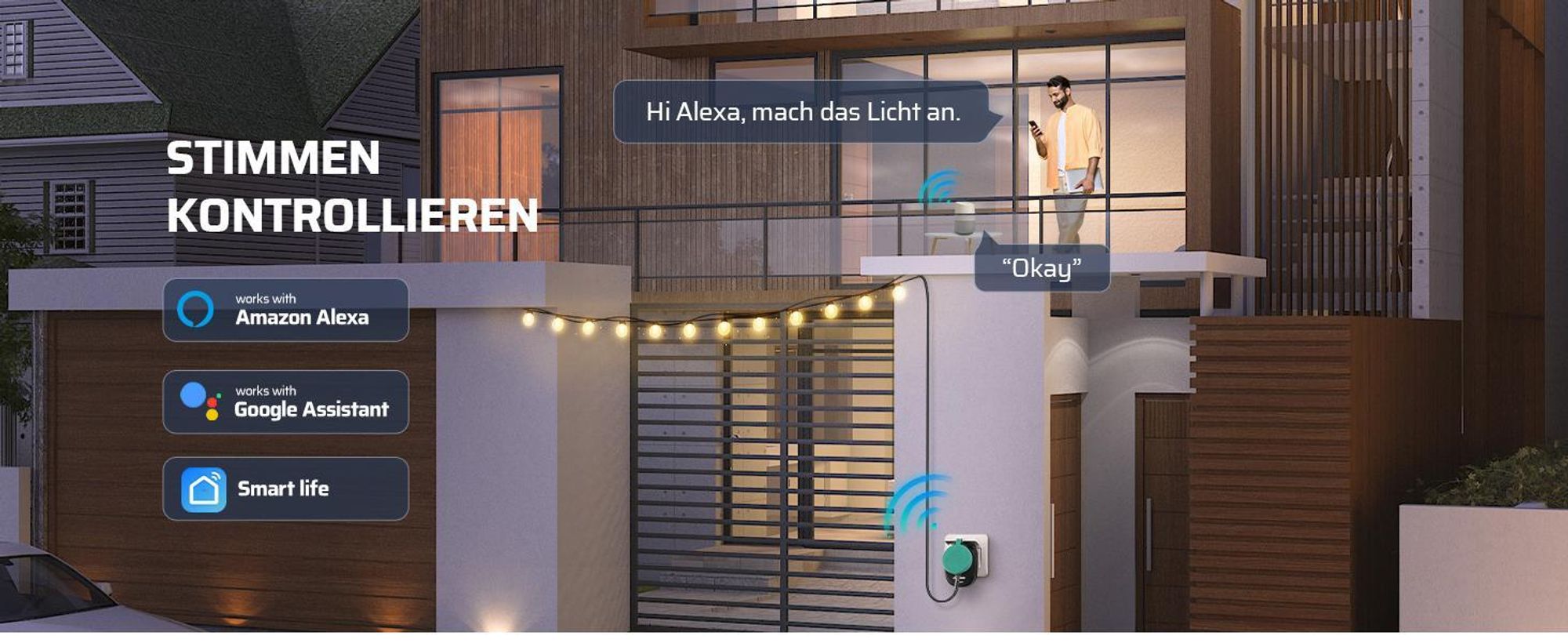 DEWENWILS WLAN Steckdose für Außen IP44, 3680W, Kompatibel mit Alexa, Google Home und IFTTT, Kein Hub erforderlich, CE und