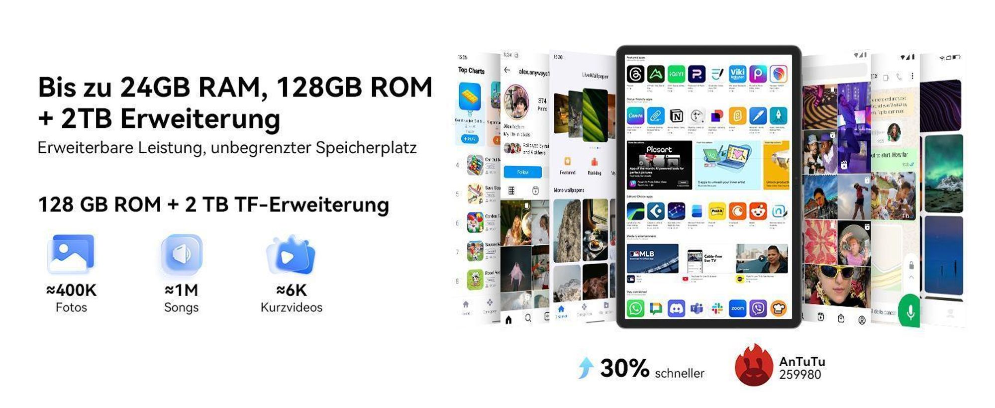 TABWEE Tab50 Tablet Inkl. Schutzhülle und English Tastatur, Android 16 und Gemini-KI, 11', 5G wifi, 24GB(6+18)RAM+128GB, 8000mAh Reverse Charging