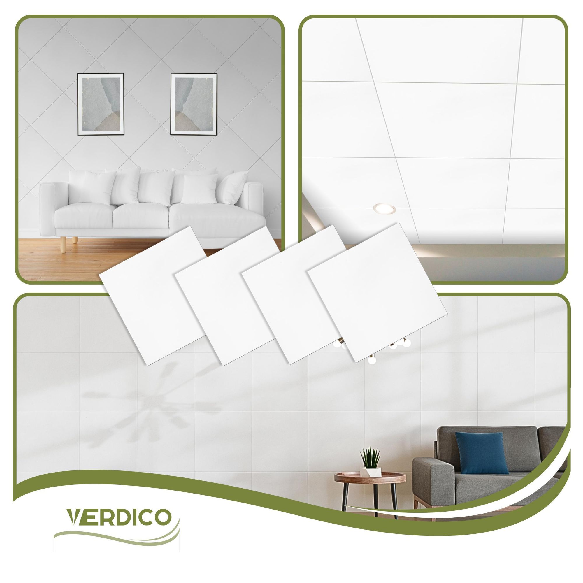 Verdico | 3D Deckenpaneele Polystyrol Weiß | Glatte Oberfläche Ohne Muster | Deckenverkleidung | Für Wohnzimmer, Schlafzimmer | 50 x 50 cm | 1 Stück