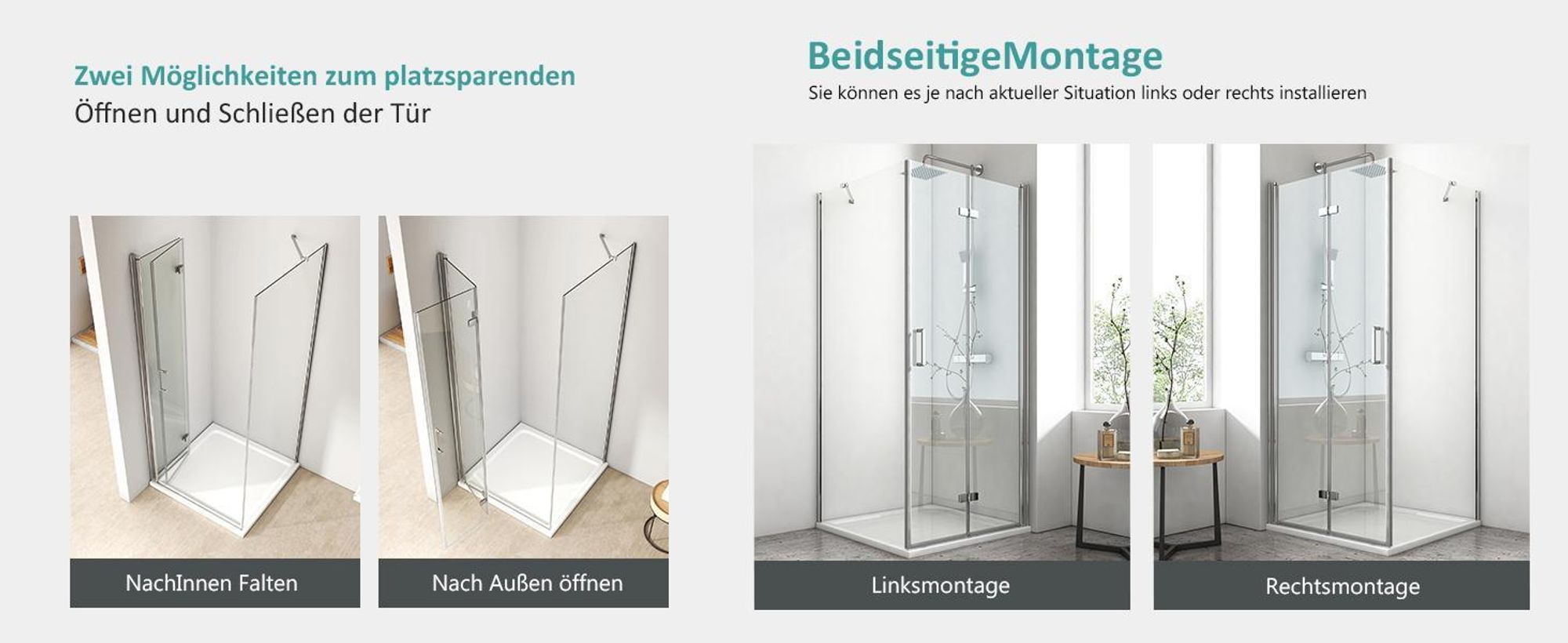EMKE Duschkabine 90x90x195cm Eckeinstieg Dusche, Duschtür mit Seitenwand, Pendeltür Falttür 6mm ESG Nano Beschichtung Sicherheitsglas