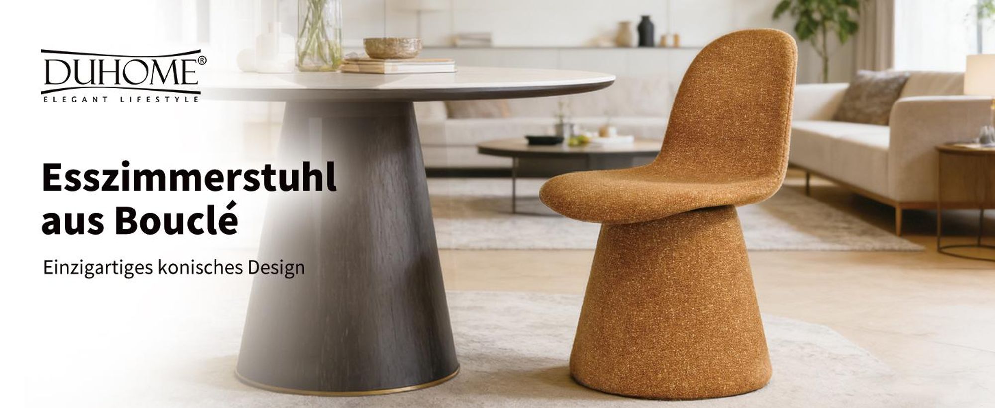 Duhome Esszimmerstuhl aus Bouclé Stoff Polsterstuhl Gepolsterter Sessel mit Rückenlehne Drehstuhl für Esszimmer Wohnzimmer Schlafzimmer, Gelb