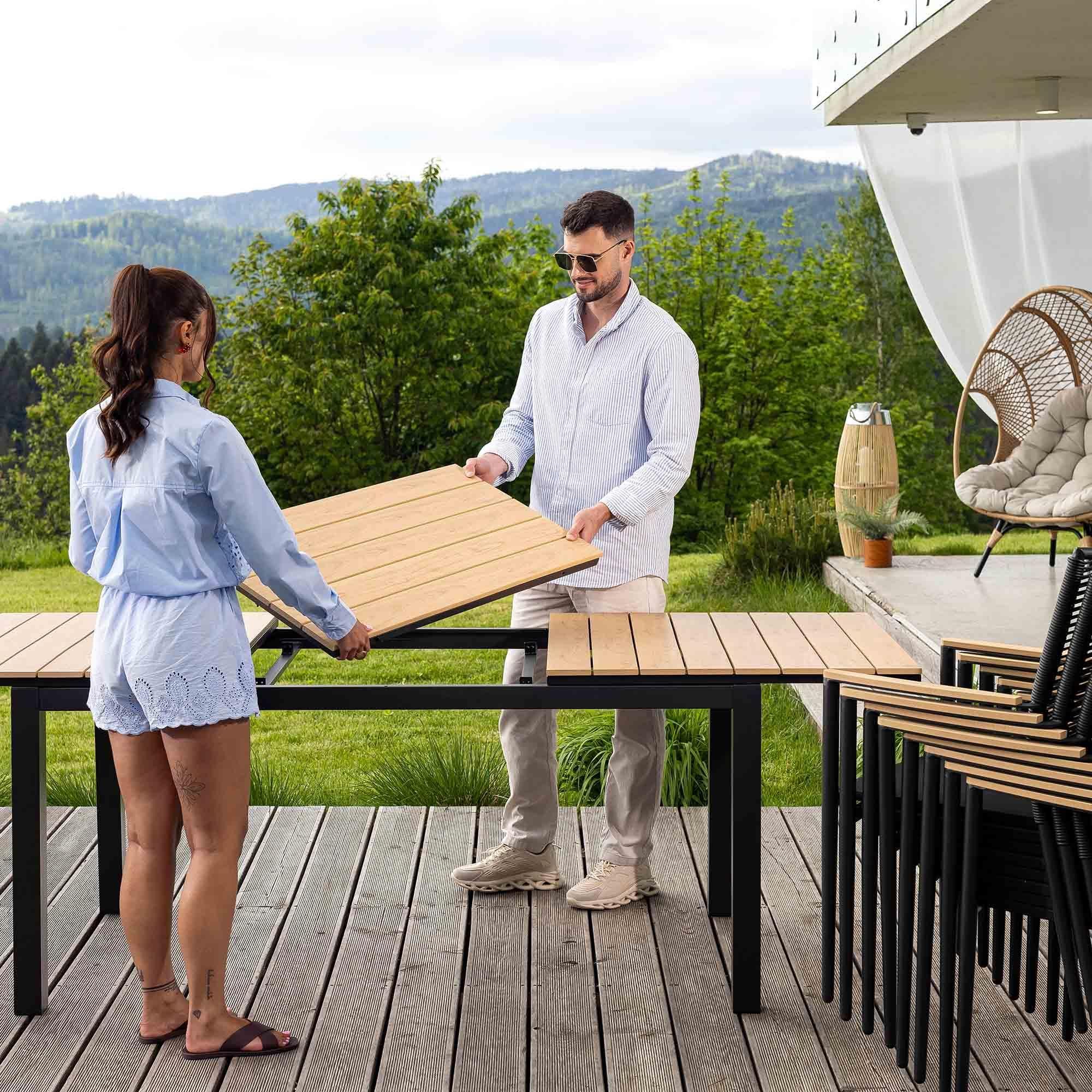 di volio Gartentisch Drena - Beige, 160x210 cm, Gartentisch - wetterfest & ausziehbar, aus Kunstholz und Aluminium