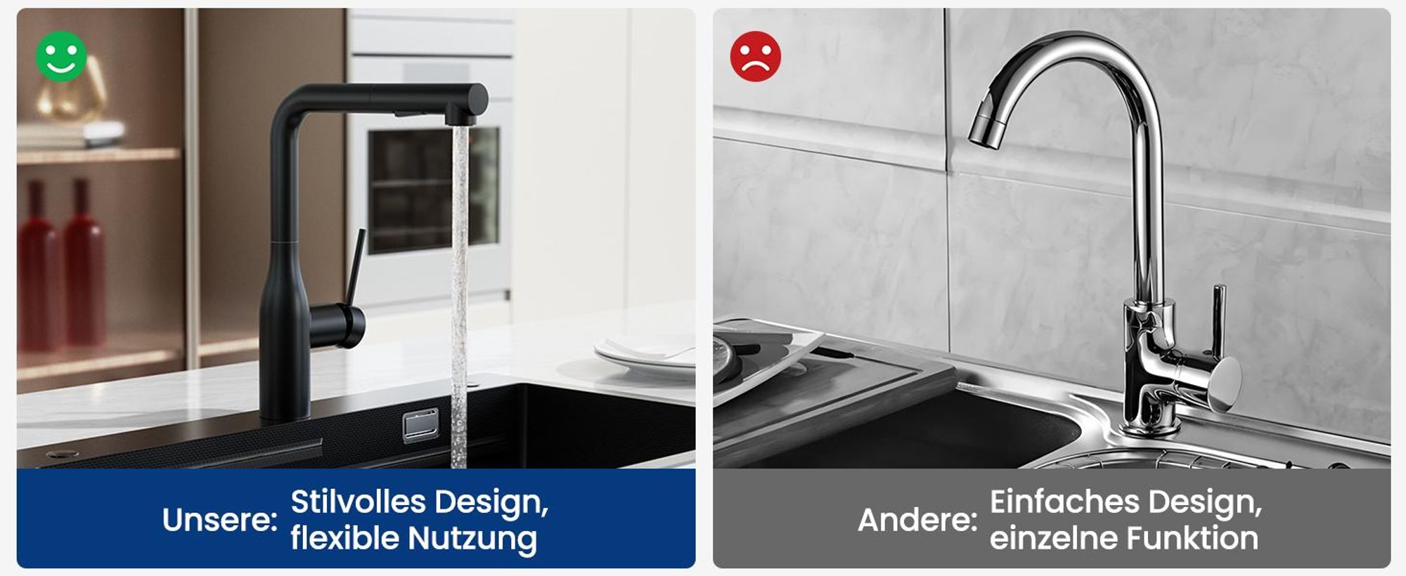 Cecipa MAX 304 Edelstahl Küchenarmatur | 360° Drehbar & Ausziehbar | Schwarz Matt | Zwei Wasserausgänge