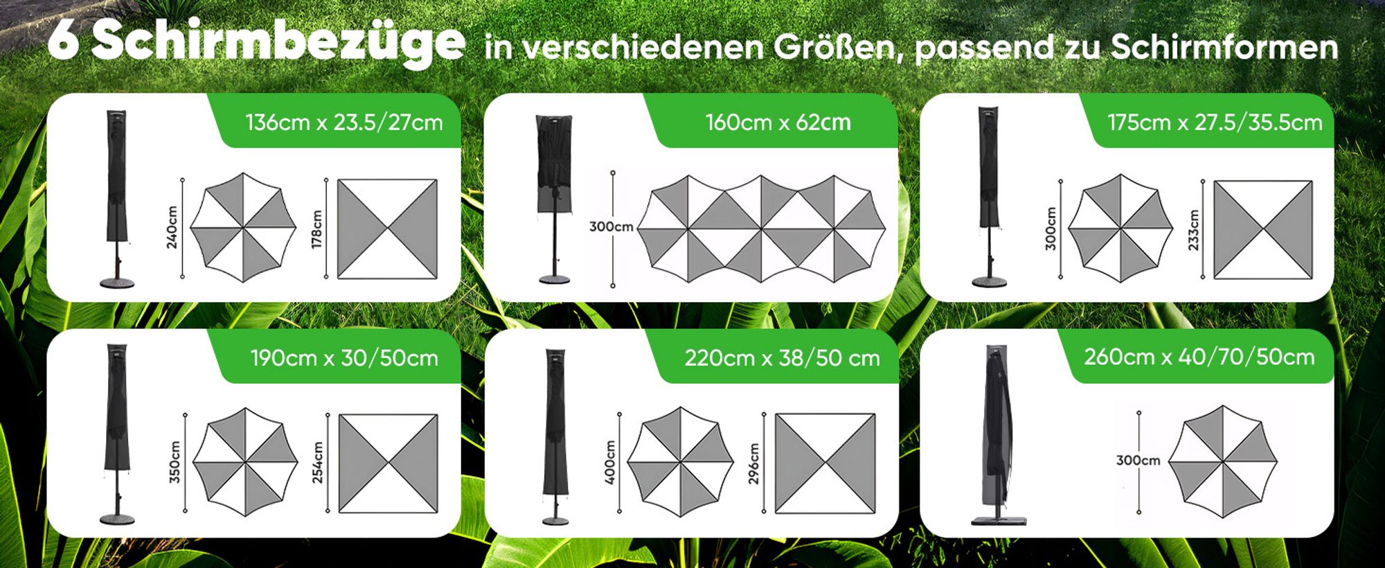 Sekey Schutzhülle für Doppelsonnenschirm Oval aus 600D Oxford Gewebe mit Reißverschluss und Stab, Schwarz