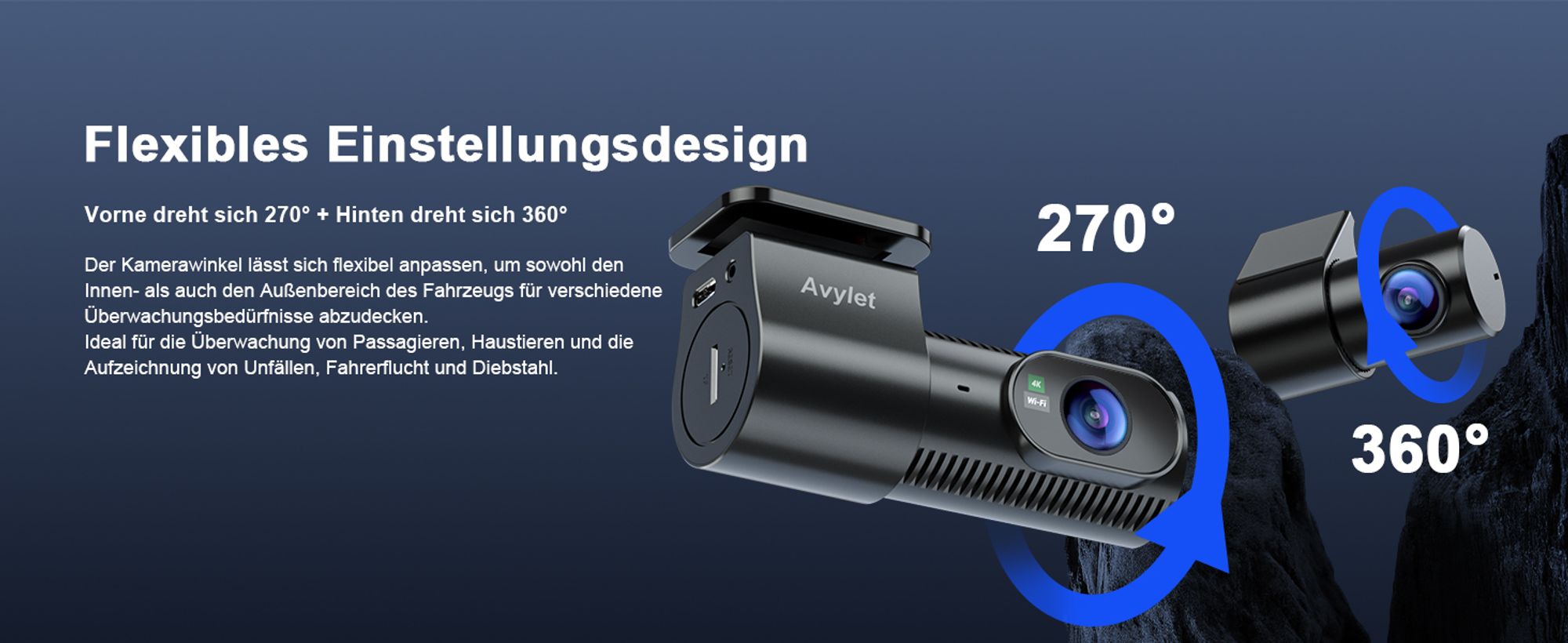 4K+1080P Dashcam Auto Vorne Hinten, Wi-Fi/APP Dual Auto Kamera mit Parküberwachung