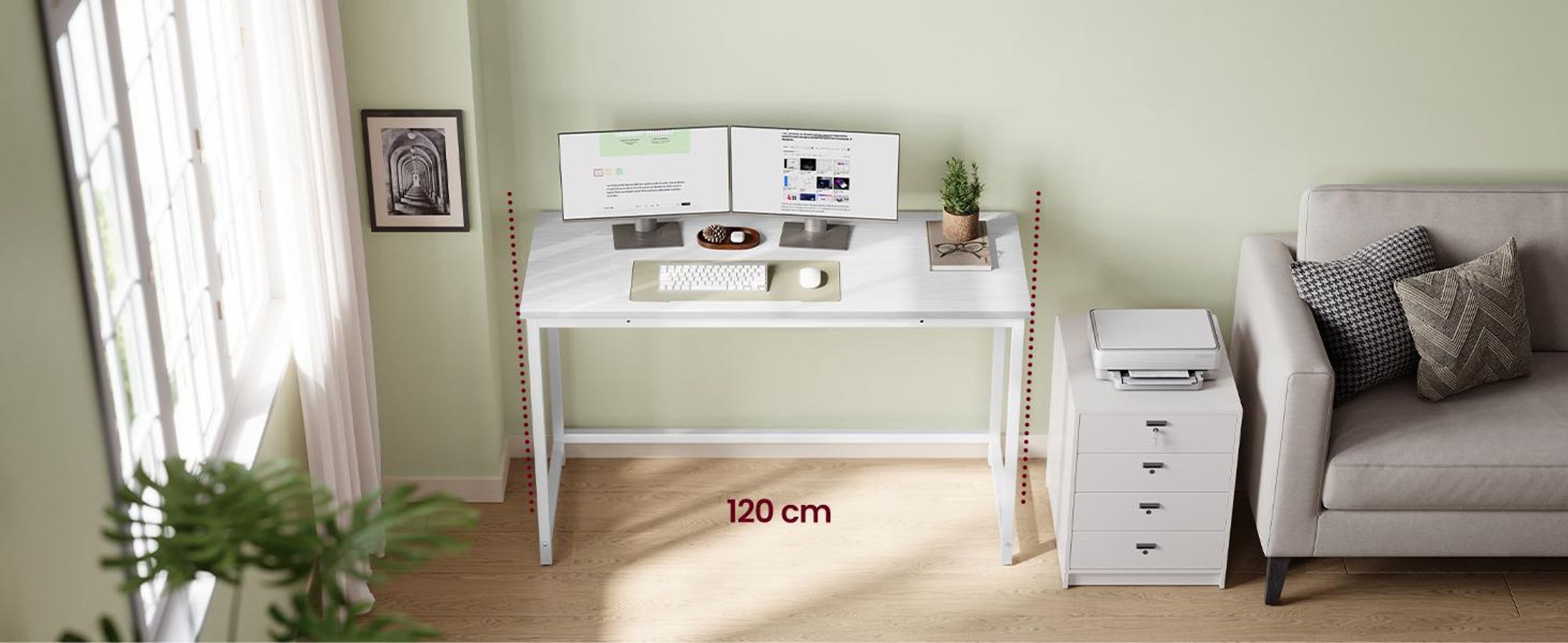 VASAGLE Computertisch Schreibtisch mit 2 Regale 120 x 75 x 60 cm weiß