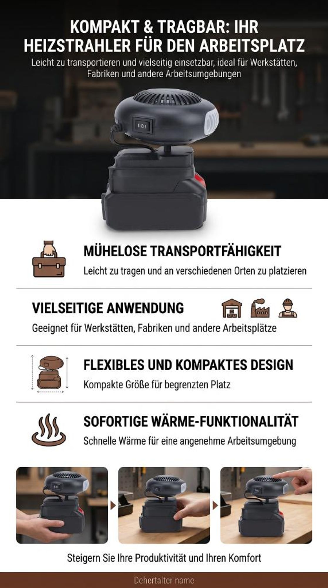 Kabellose Autoheizung 170W mit 12000mAh Akku – Schnellheizung, Entfroster & Heizlüfter fürs Auto
